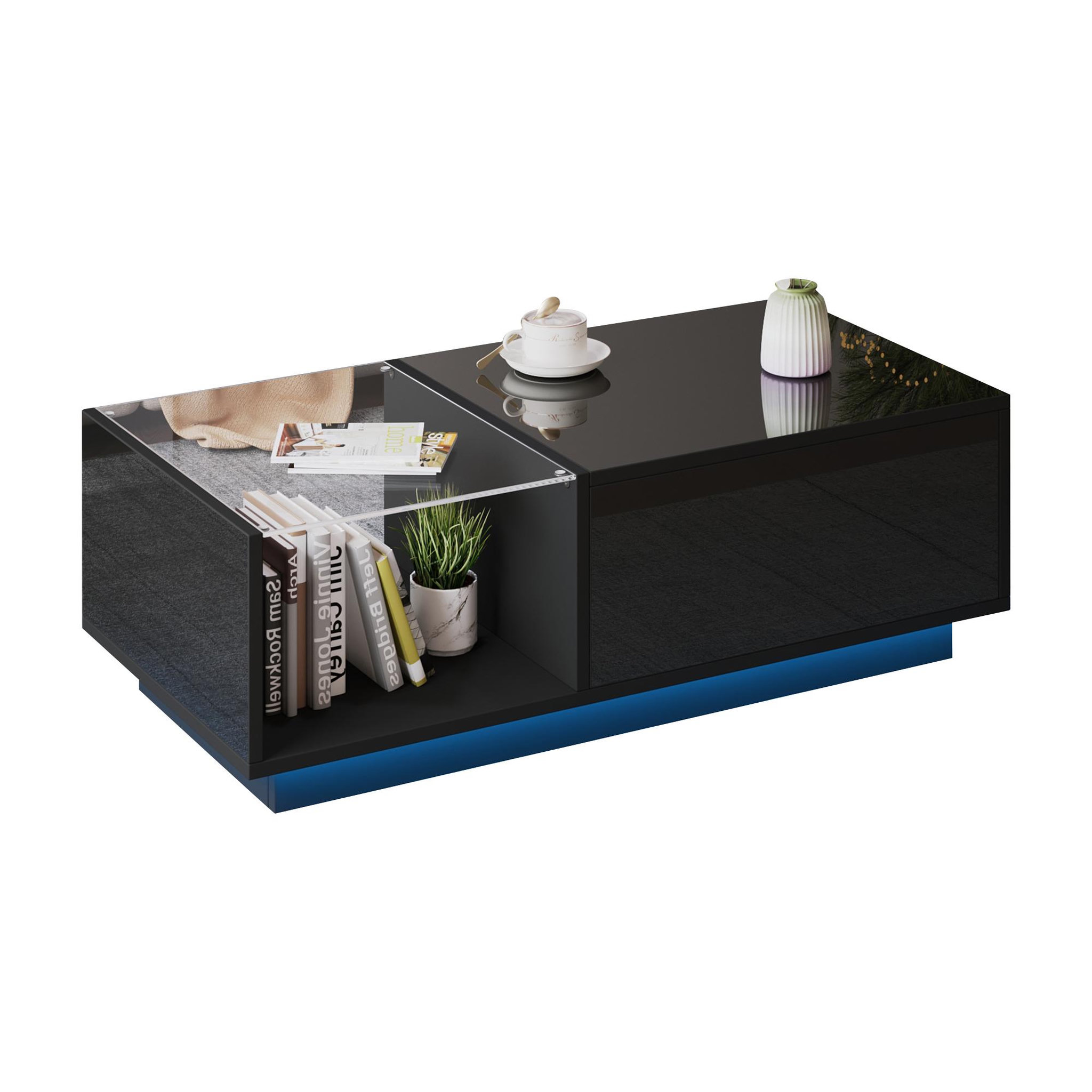 Voir la diapositive 1 : MERAX Table Basse Avec 1 Plateau Réglable Et LED 100 X 50 X 46.5cm