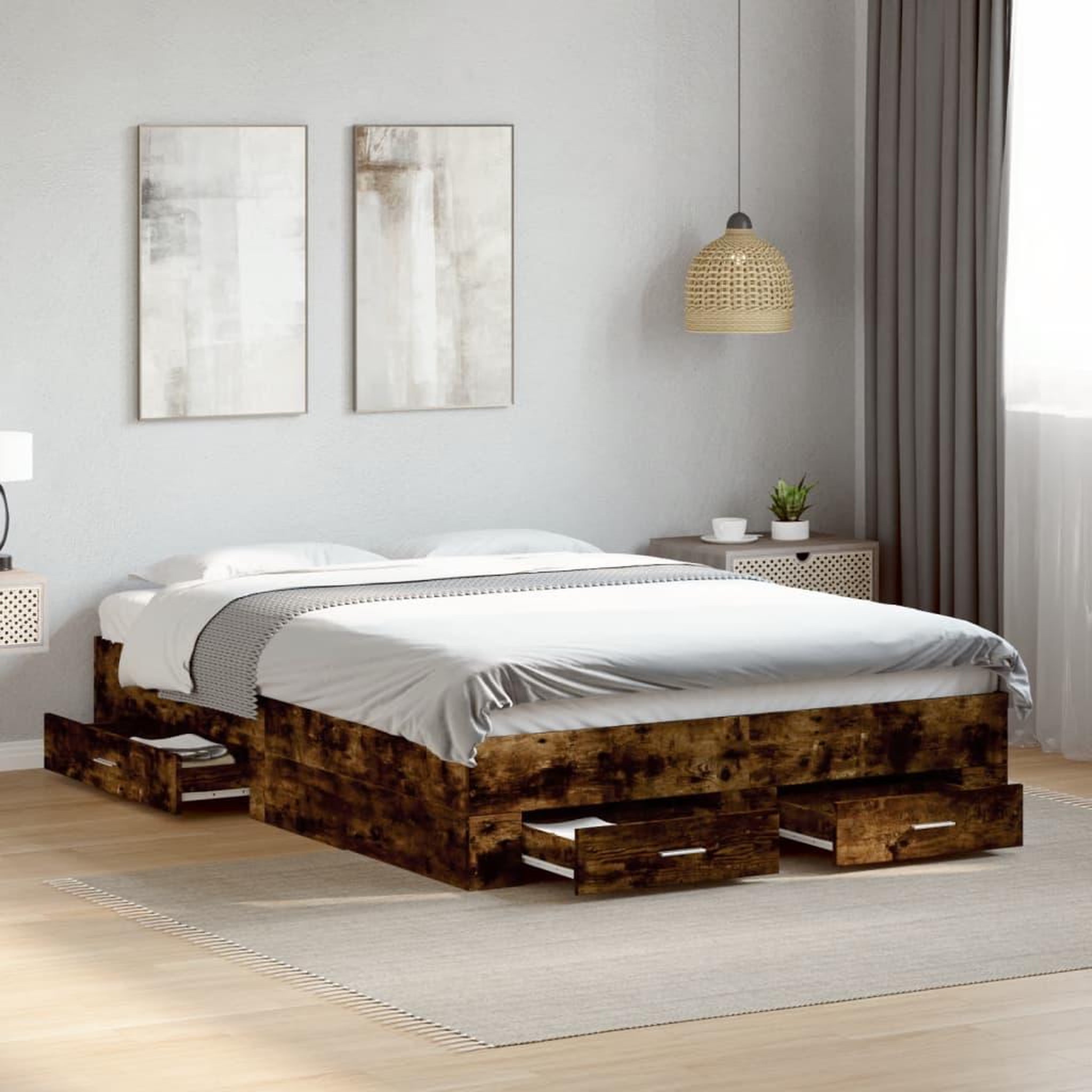 VIDAXL Cadre de lit avec tiroirs sans matelas chene fume 120x190 cm