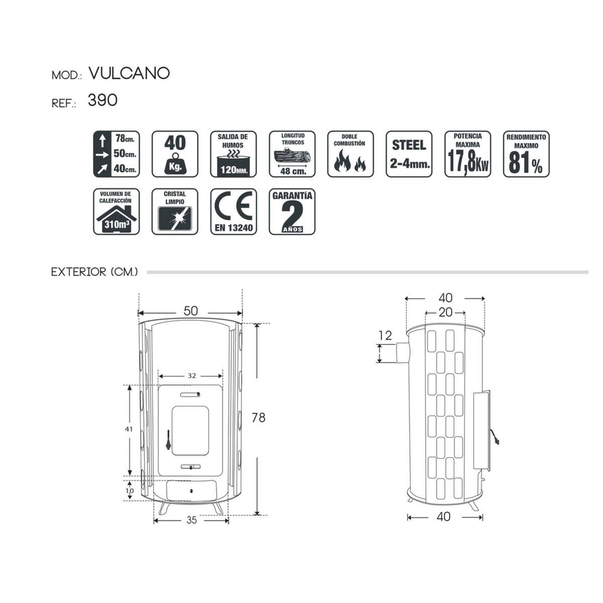 Juan Panadero Poêle à bois VULCANO 17,8 Kw