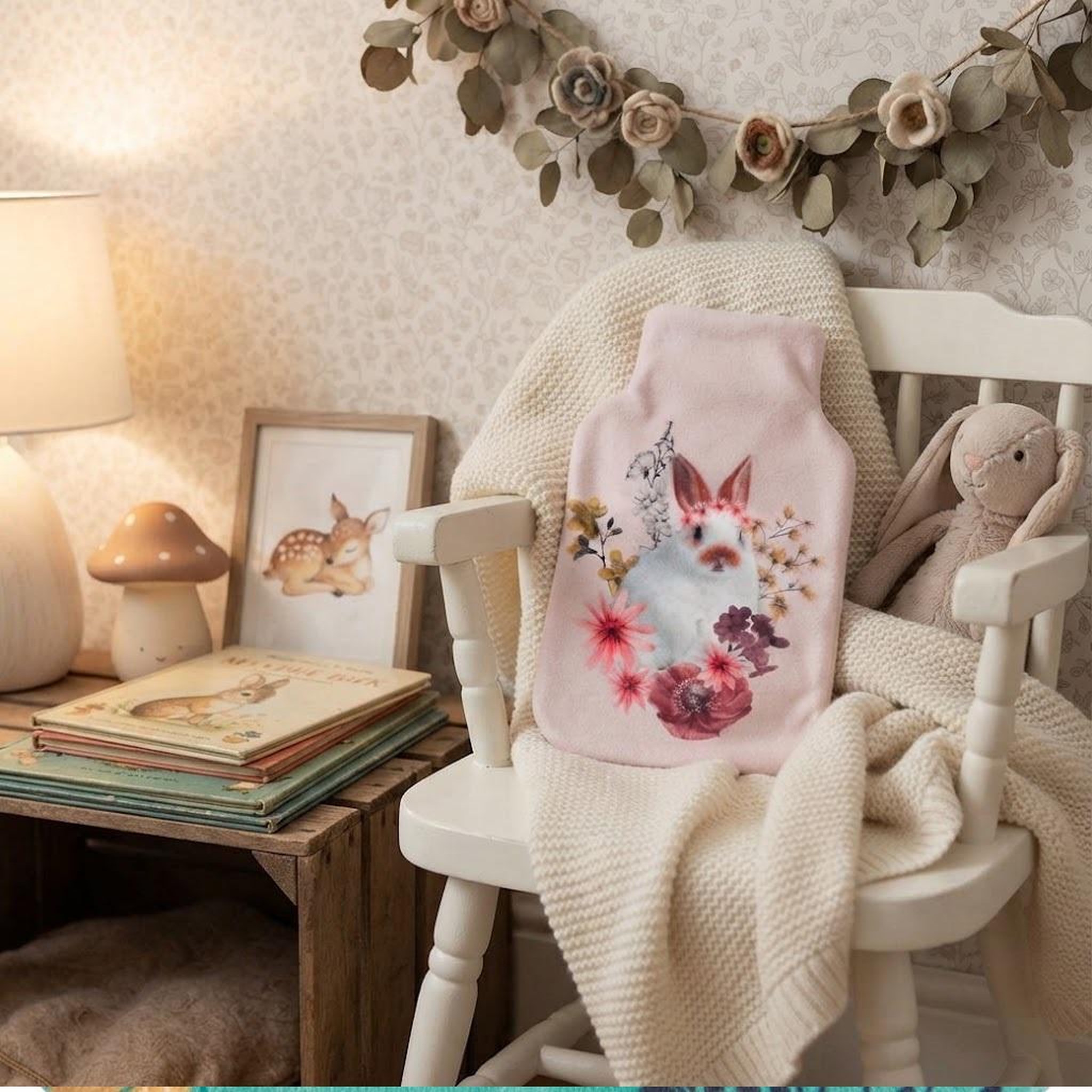 Voir la diapositive 2 : Eden Housse de bouillotte lapin fleuri
