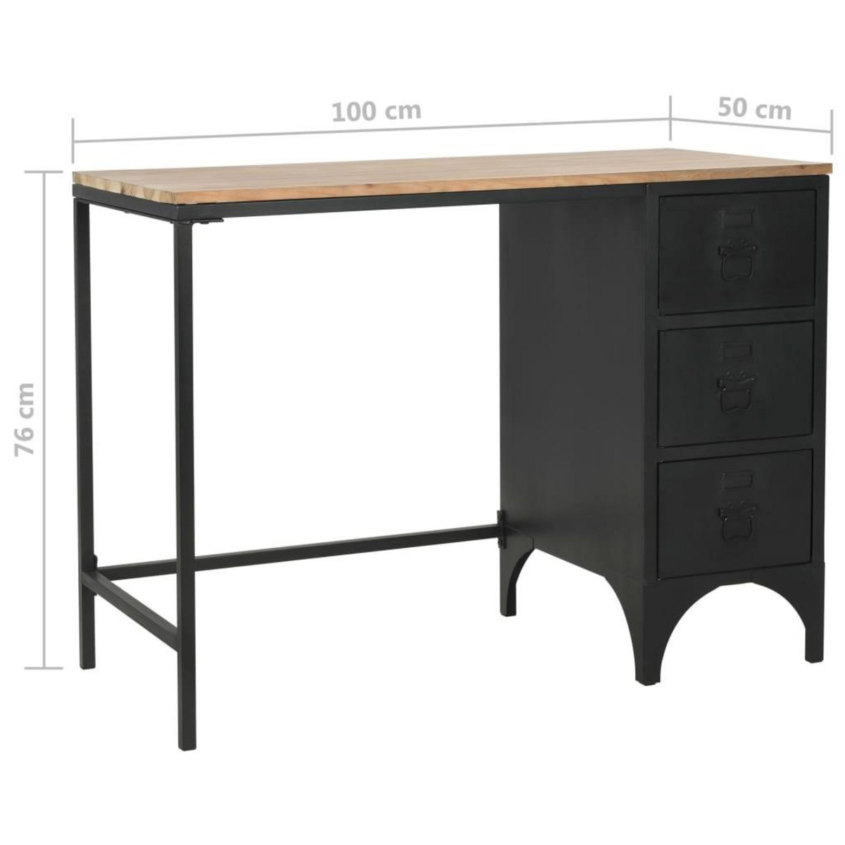 VIDAXL Bureau a piedestal unique Bois de sapin et acier 100x50x76 cm