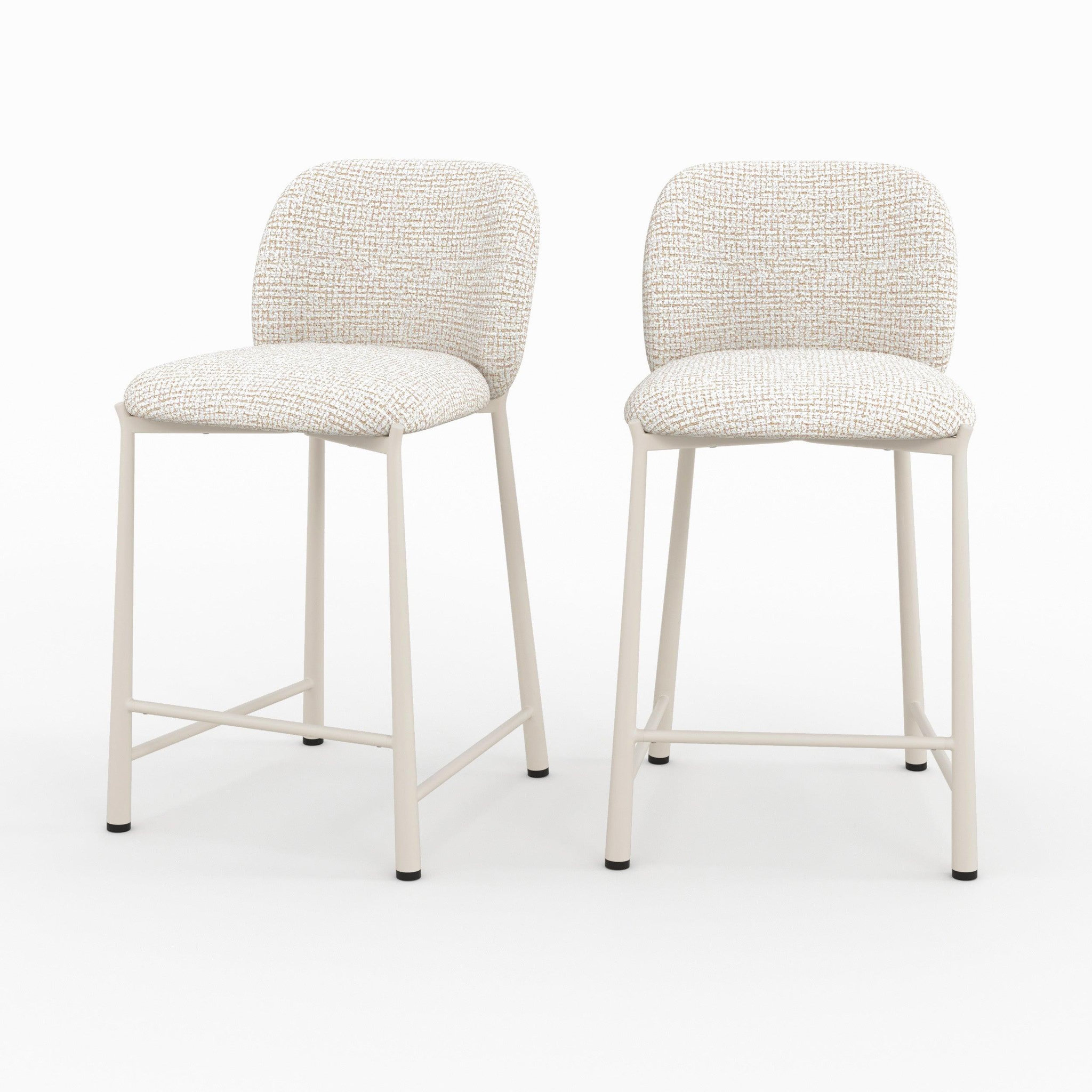 MAISON PAVANE Lot de 2 chaises pour ilot central 65,5 cm, tissu texturé écru chiné-bento