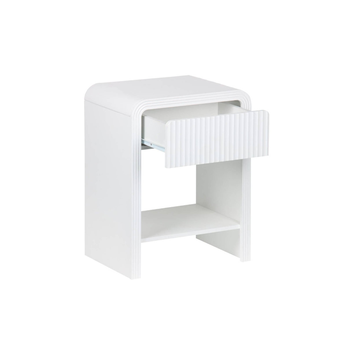 SWEEEK Table de chevet effet bois blanc rainuré 1 tiroir. 1 étagère