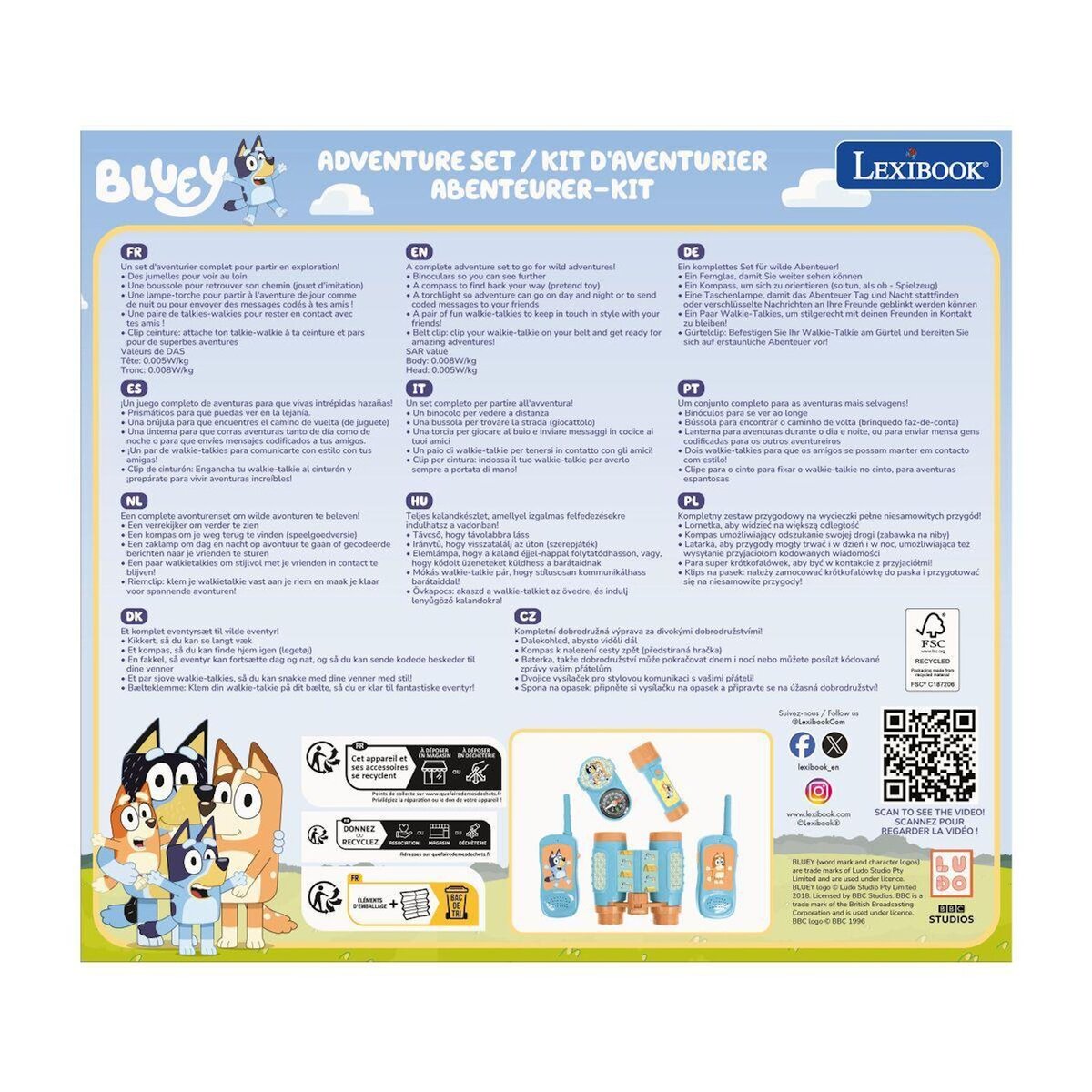 Lexibook Kit d'aventurier Bluey avec Talkie-Walkies portée 120m, jumelles et boussole