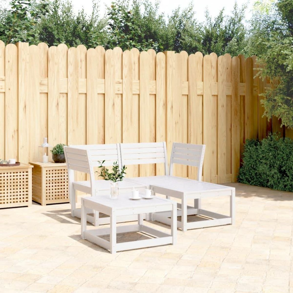 VIDAXL Salon de jardin 3 pcs blanc bois de pin massif