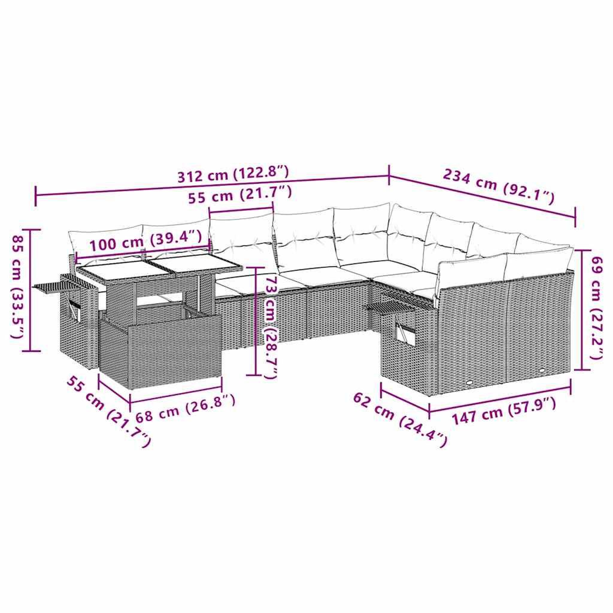 Voir la diapositive 6 : VIDAXL Salon de jardin avec coussins 10 pcs gris clair resine tressee