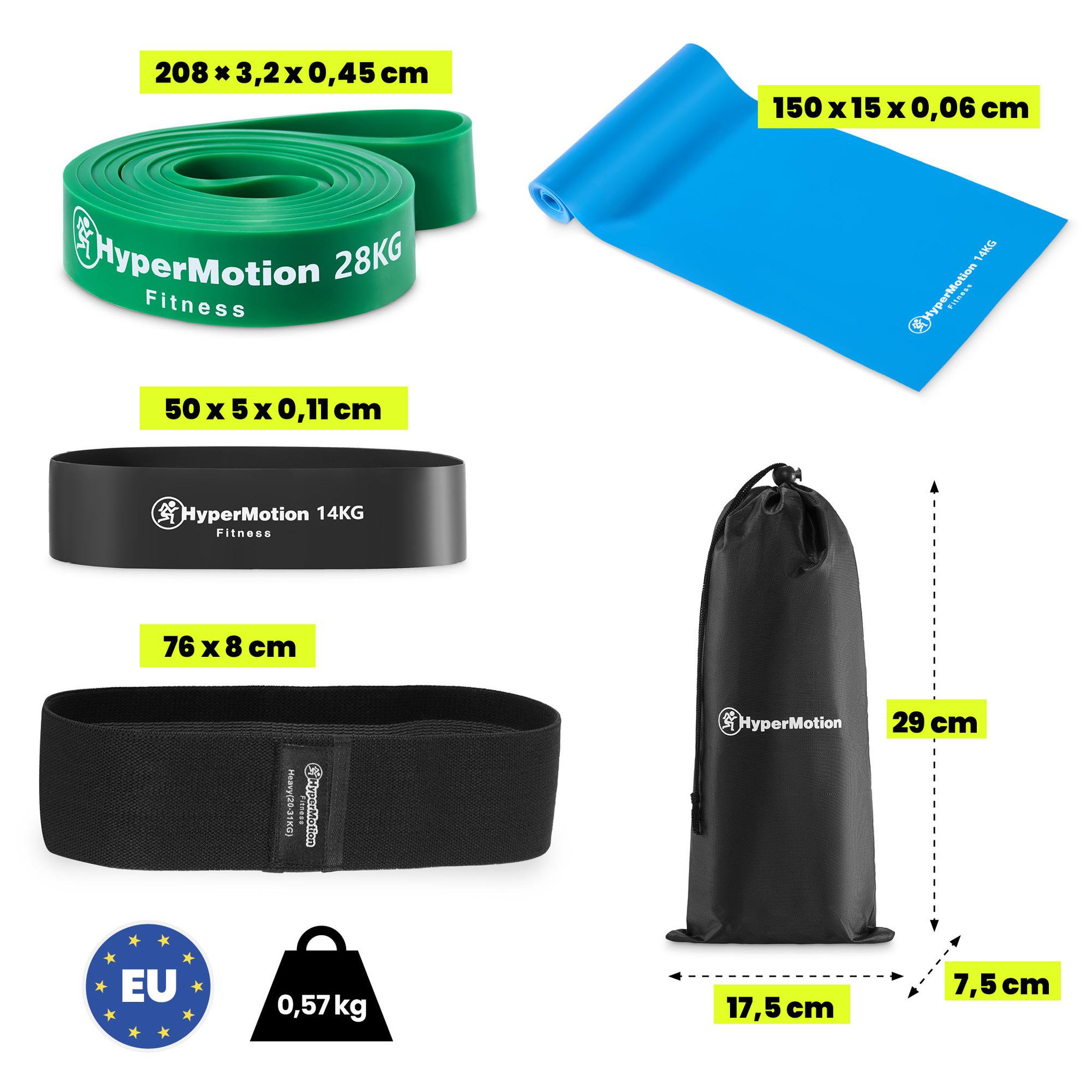Voir la diapositive 2 : HYPERMOTION Kit 4 bandes de résistance hommes HyperMotion 14 à 28 kg musculation