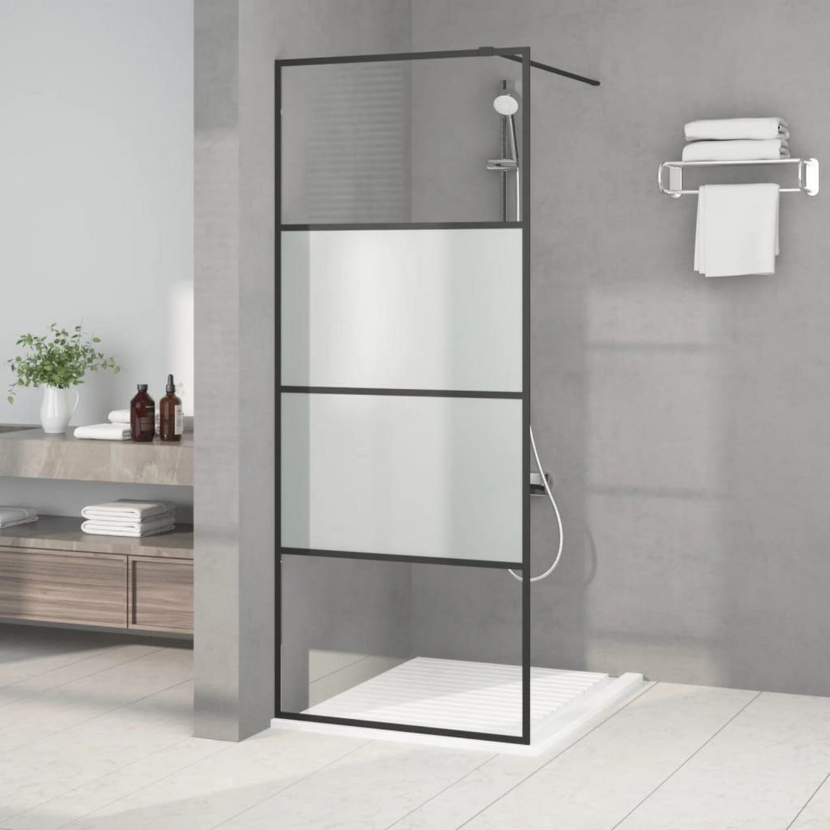 VIDAXL Paroi de douche Noir 80x195 cm Verre ESG demi-depoli