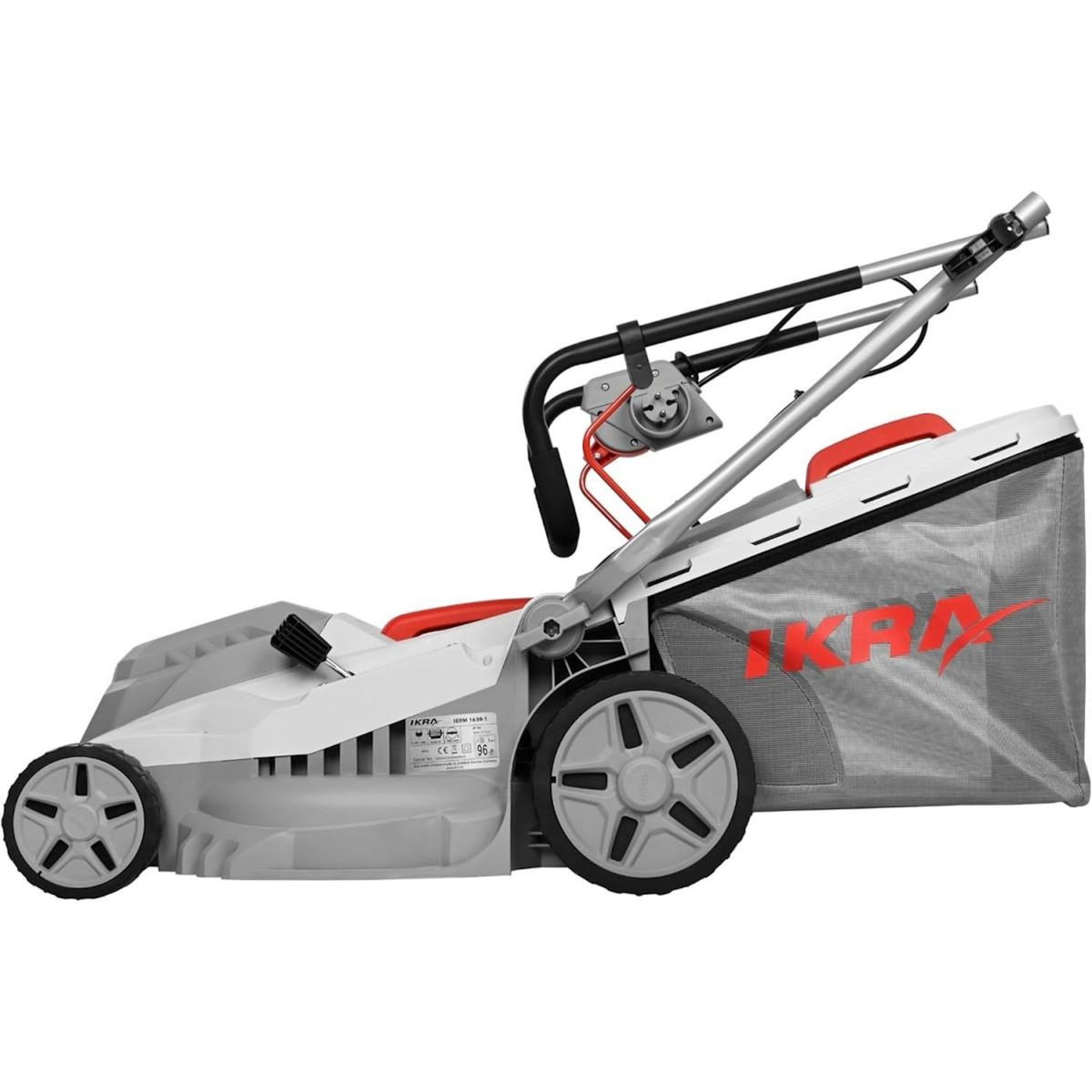 Ikra Tondeuse électrique 1600W 2en1 Tonte & Ramassage Pelouse Largeur de coupe 38cm, 5 Hauteurs de coupe, Tondeuse gazon Bac 42L IKRA