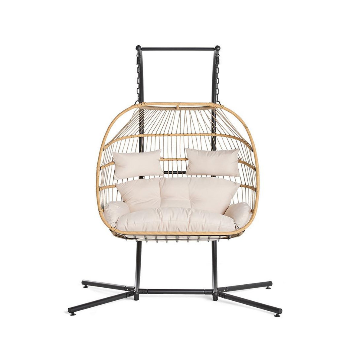 LISA DESIGN Mirella - fauteuil suspendu 2 places - naturel et coussins beiges