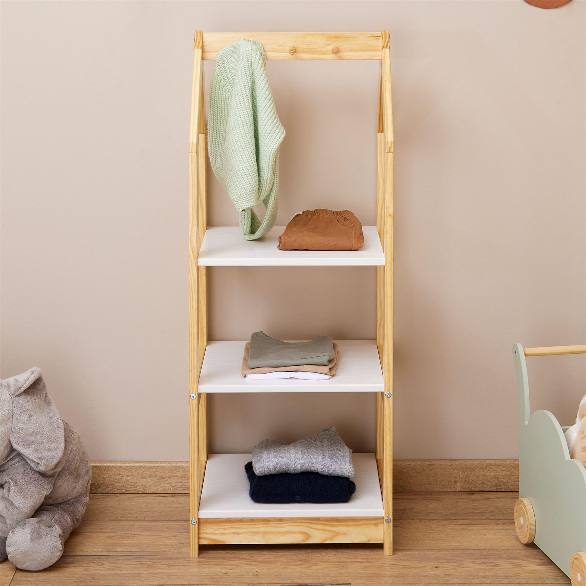 Voir la diapositive 3 : IDIMEX Étagère à vêtements enfant SALLY en pin massif