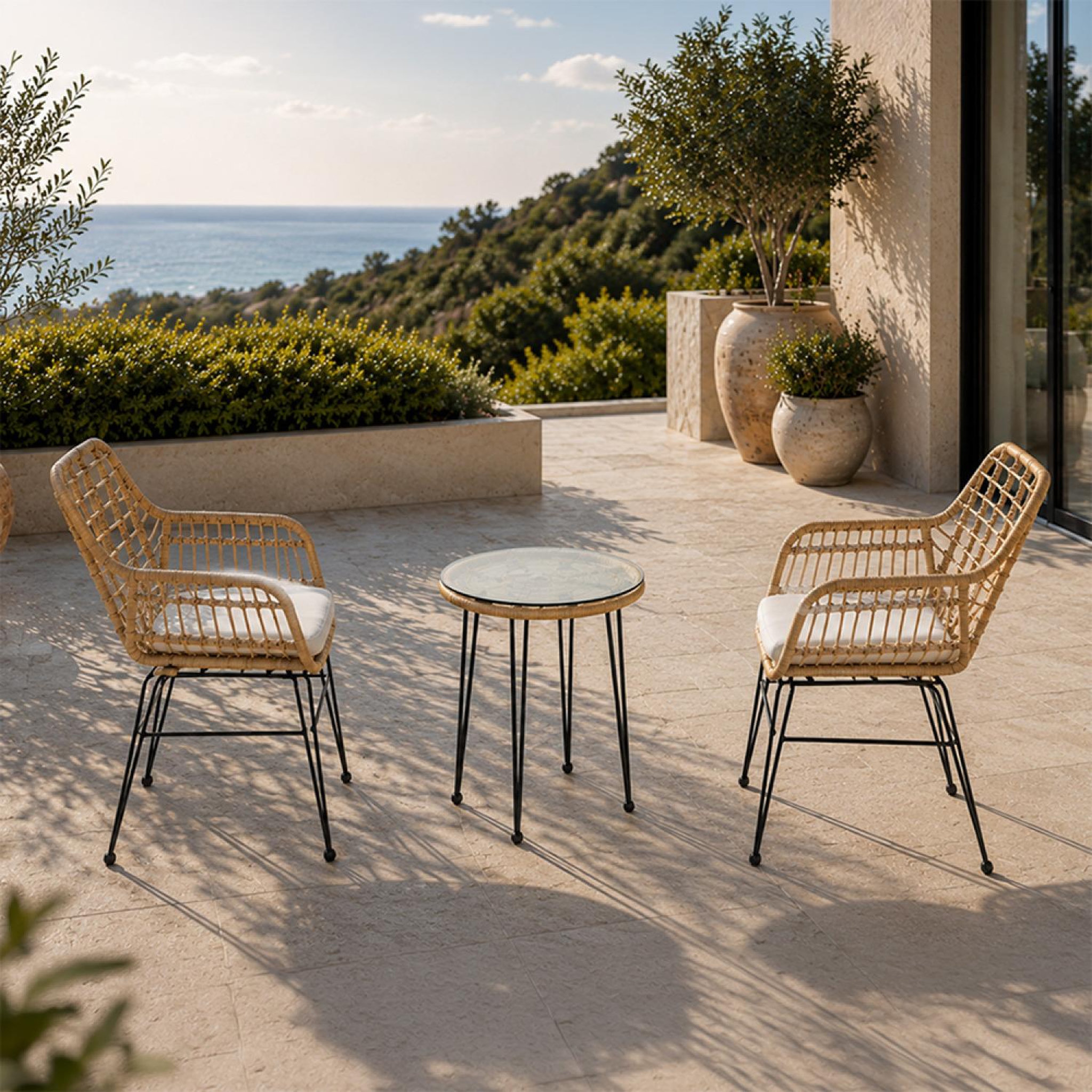 Voir la diapositive 5 : CONCEPT USINE Ensemble de jardin 2 fauteuils et table basse effet rotin naturel galicia