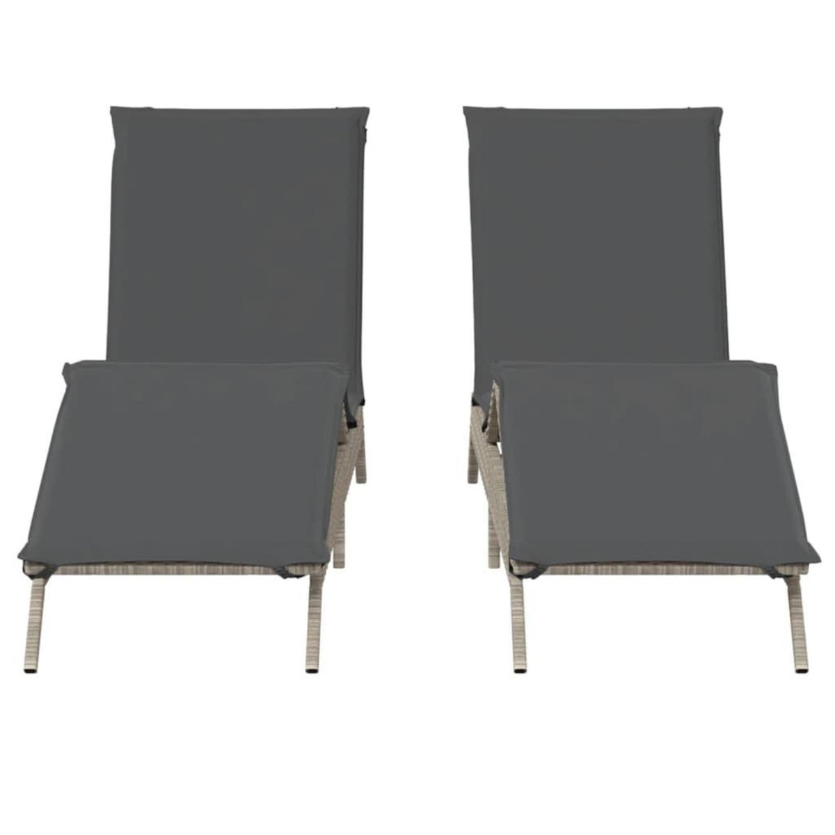 VIDAXL Chaises longues avec coussins lot de 2 gris resine tressee