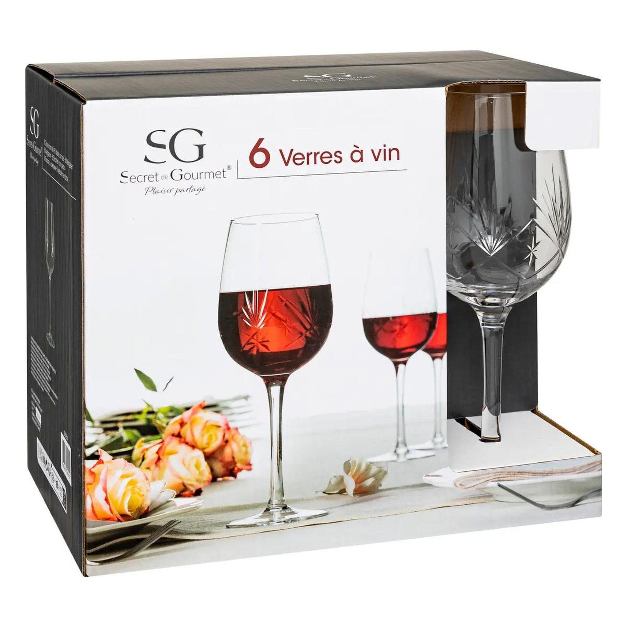 Voir la diapositive 4 : SECRET DE GOURMET Lot de 6 verres à vin design  victoria  38cl transparent