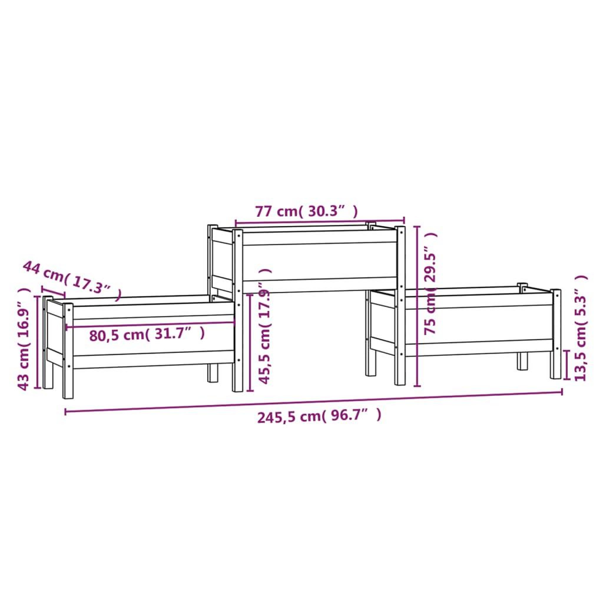 Voir la diapositive 6 : VIDAXL Jardiniere Gris 245,5x44x75 cm Bois massif de pin