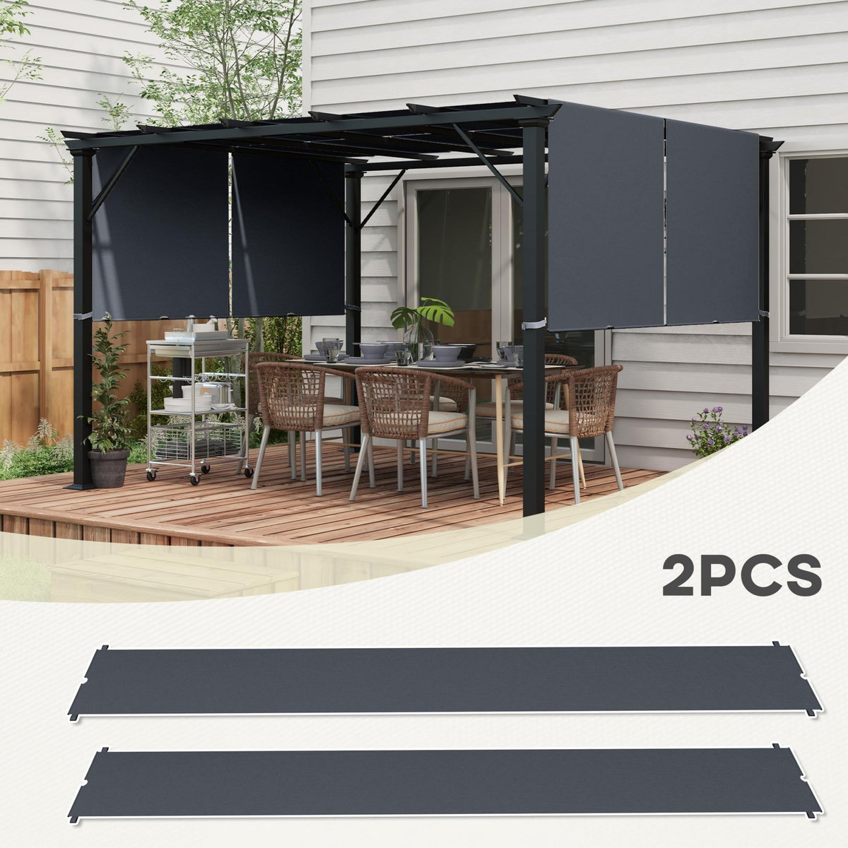 OUTSUNNY Lot de 2 toiles de rechange pergola rétractable 3 x 3 m polyester anti-UV30+ anthracite