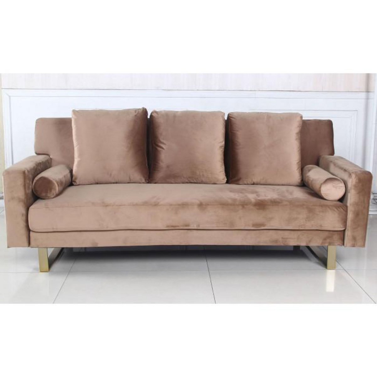 Paris Prix Canapé Convertible Velours  Albine  210cm Taupe