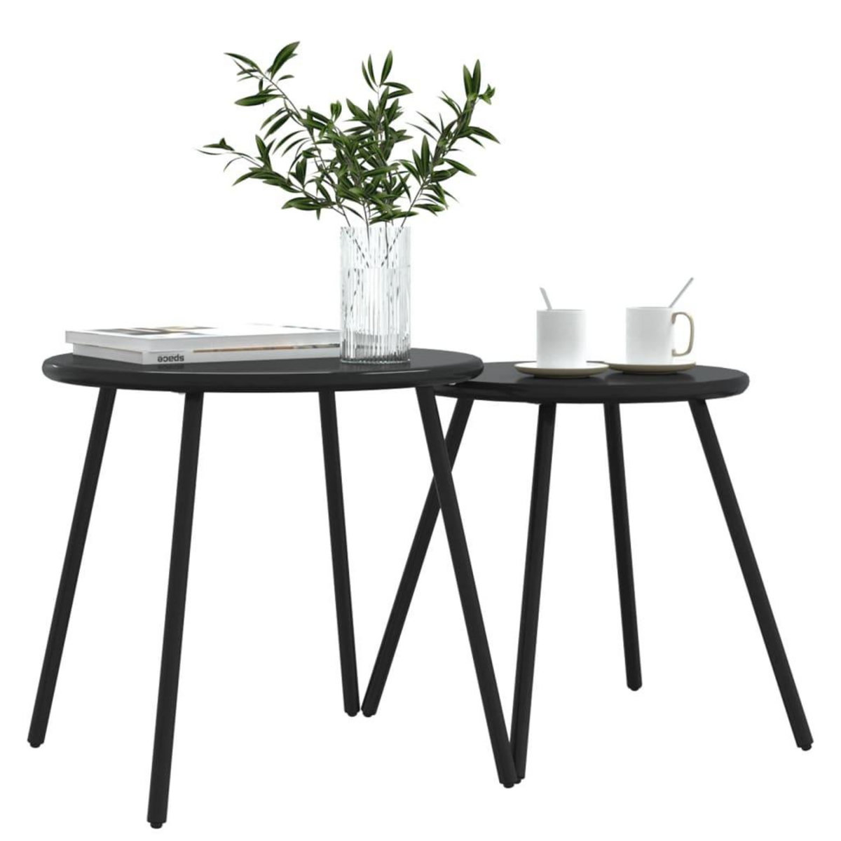 VIDAXL Tables basses de jardin 2pcs rondes noir acier enduit de poudre