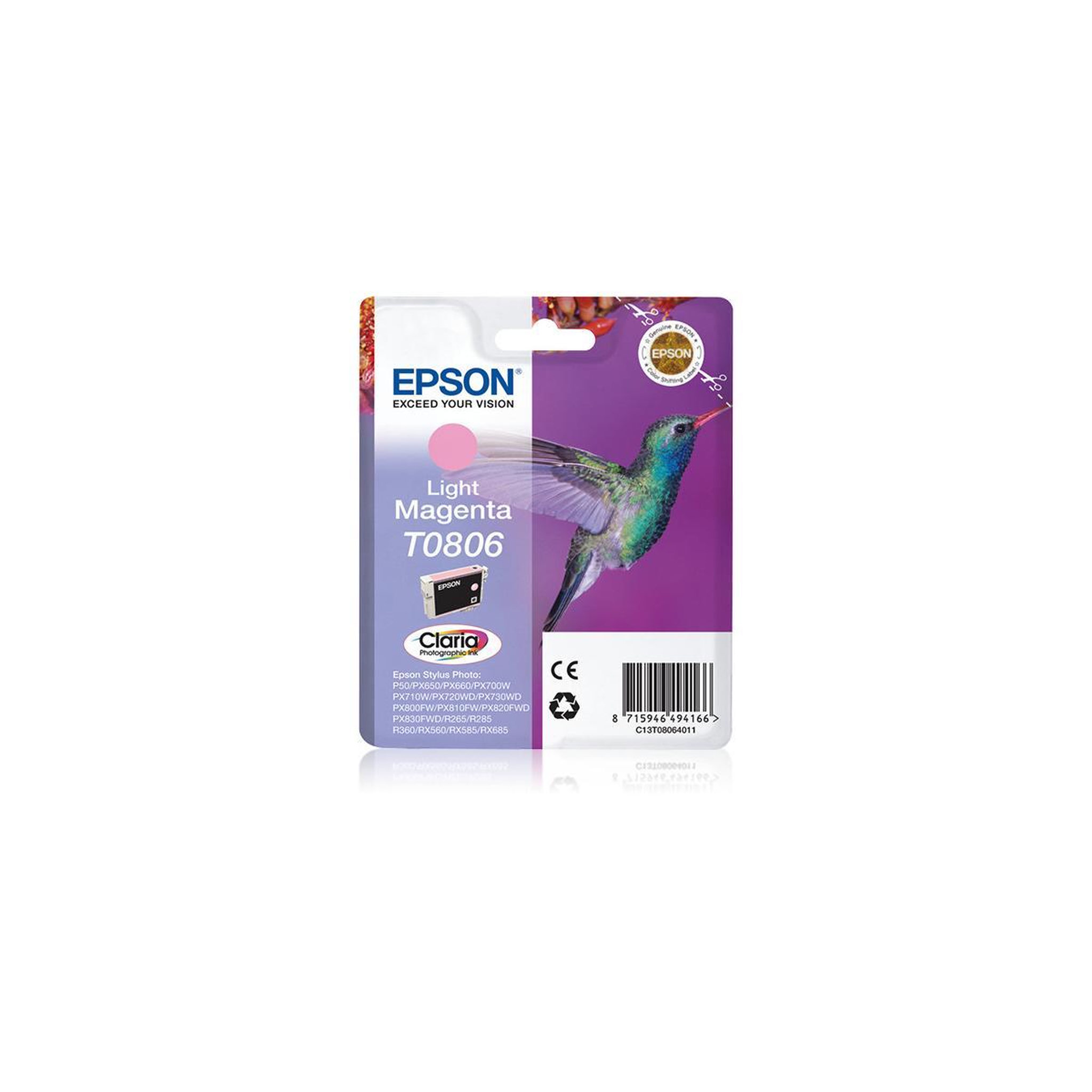 Voir la diapositive 2 : Epson Cartouche d'encre originale t0806 magenta clair série colibri - c13t08064010
