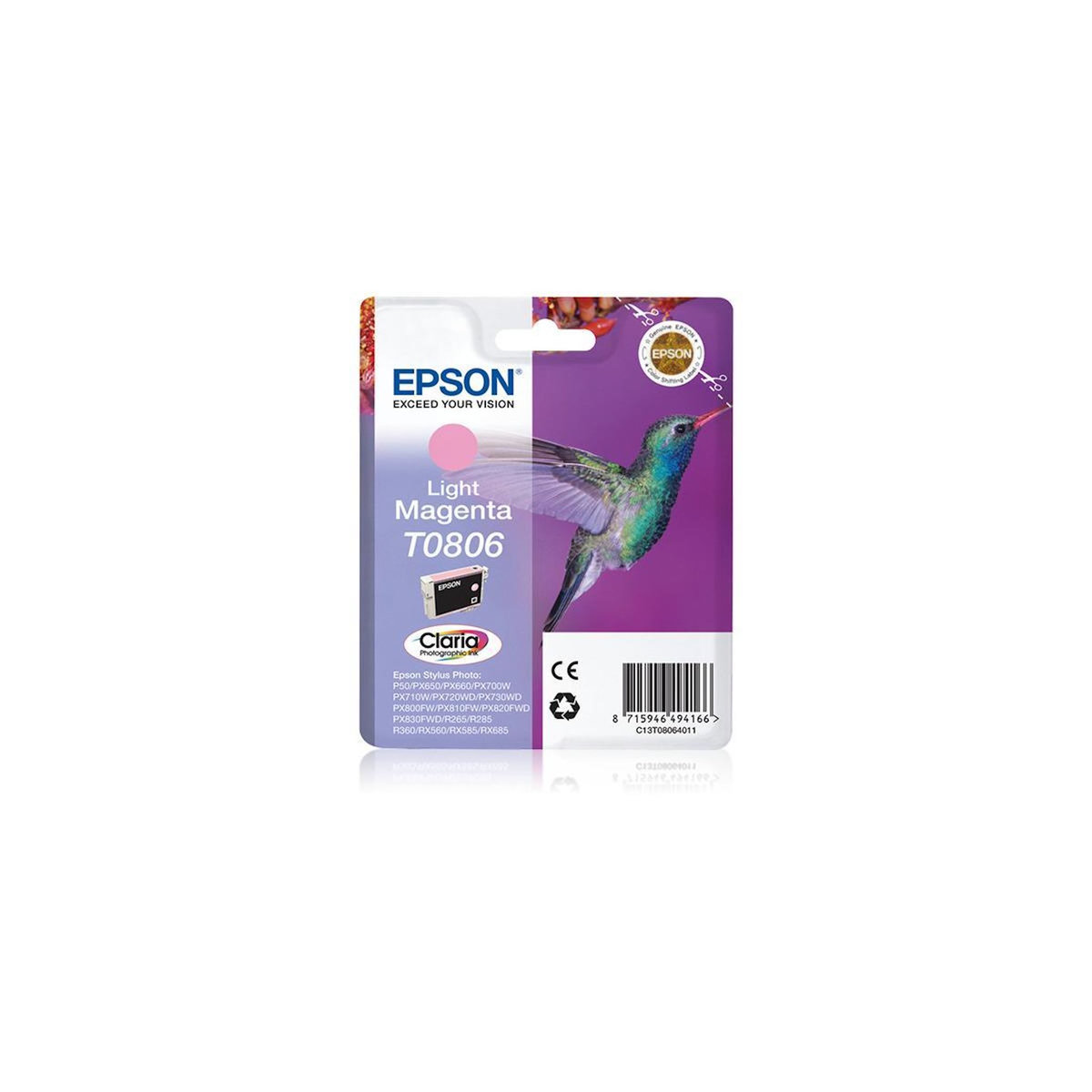 Epson Cartouche d'encre Originale T0806 Magenta Clair Série Colibri - C13T08064010