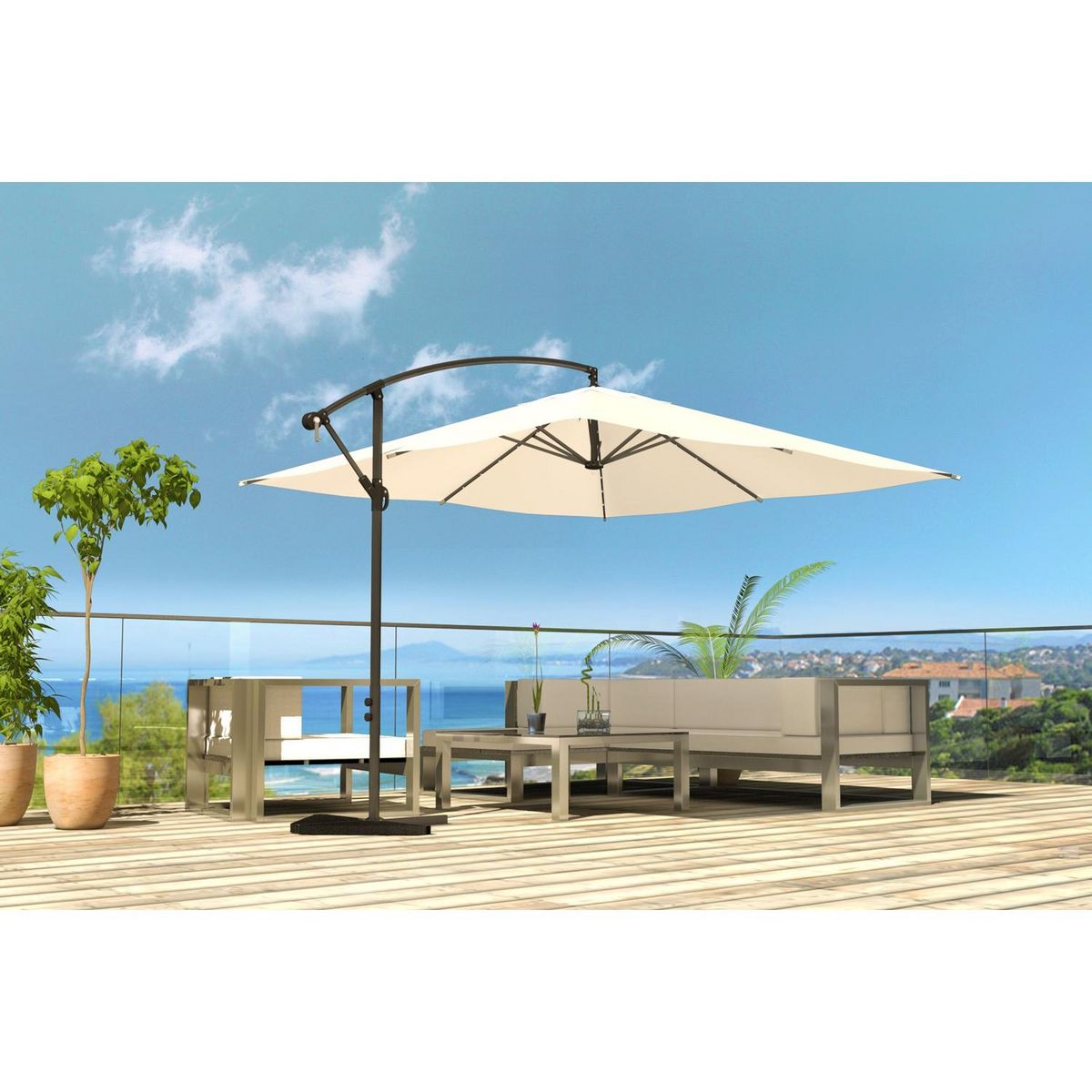 CONCEPT USINE Solenzara Bulle écru : parasol LED déporté 3x3m SOLENZARA