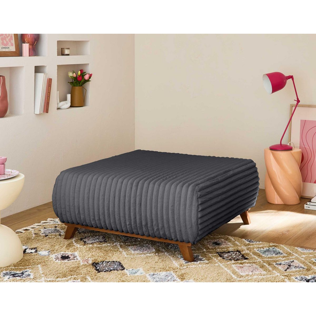 BEST MOBILIER Cristal - pouf modulable - 95 cm - en fausse fourrure côtelée