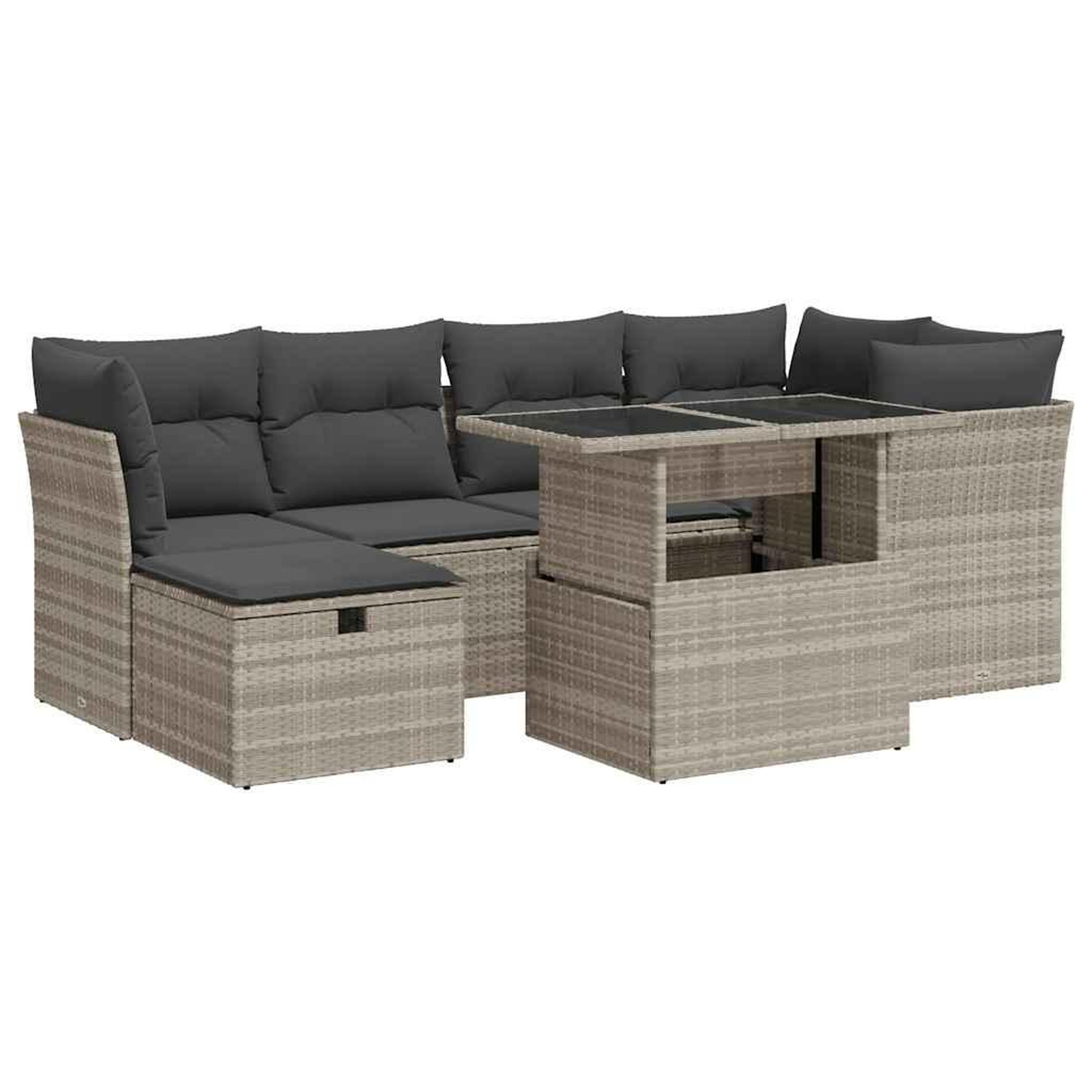 Voir la diapositive 2 : VIDAXL Salon de jardin avec coussins 7 pcs gris clair resine tressee