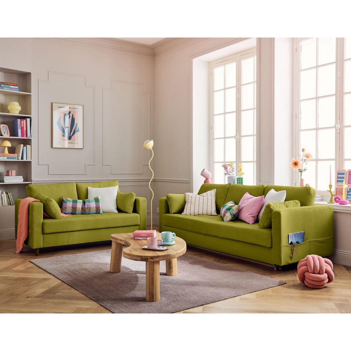 LISA DESIGN Anna - canapé droit 2 places avec poche en velours - pieds en bois