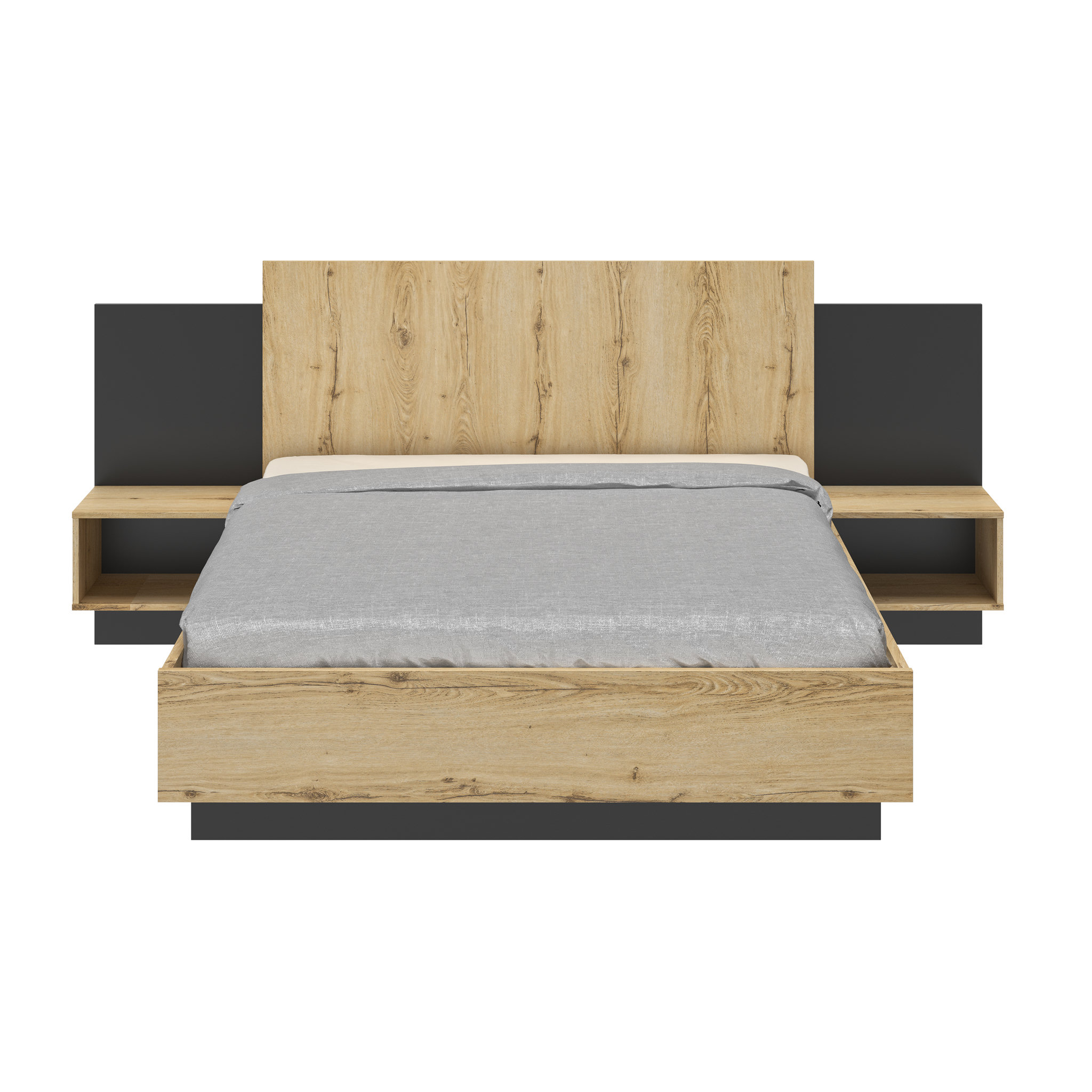 Voir la diapositive 3 : GAMI Lit 140x190 cm avec 2 chevets lambris intégrés MEZOS