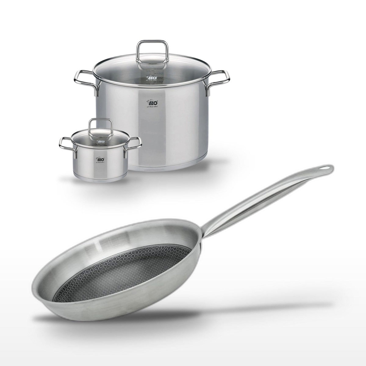 ELO Lot de 2 Faitouts 16/26cm et Poêle 28cm Elo Relief Solution