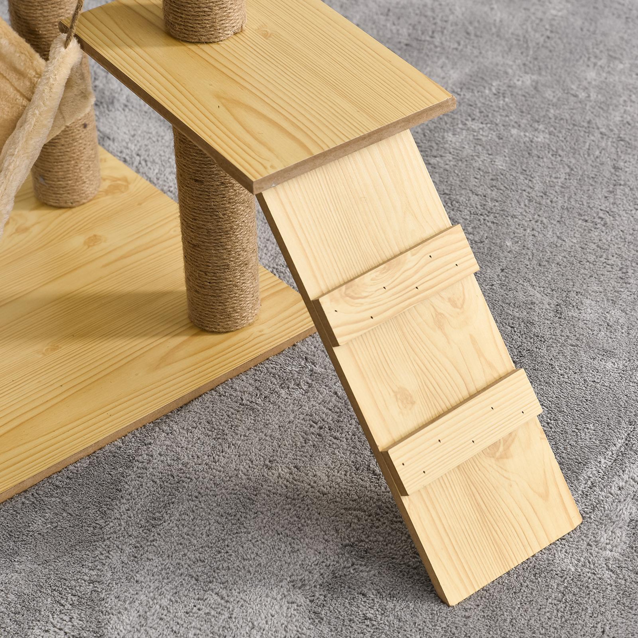 Voir la diapositive 5 : PAWHUT Arbre à chats design contemporain griffoirs grattoirs sisal naturel niche plate-formes hamac boule panneaux particules beige