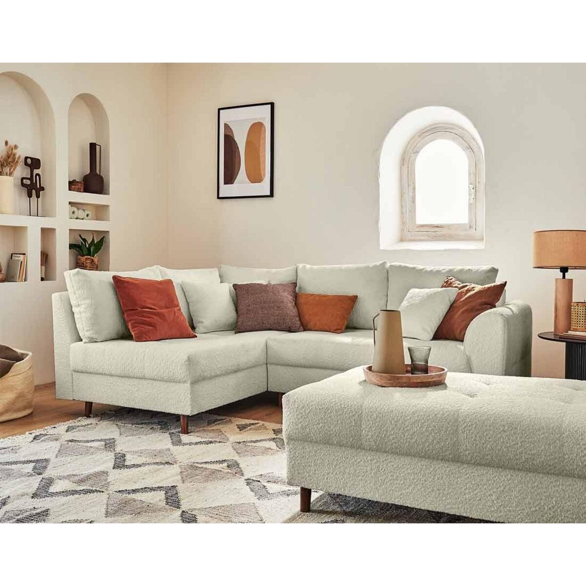 LISA DESIGN Rune - canapé d'angle gauche - 4 places - avec pouf d'appoint - en tissu bouclette