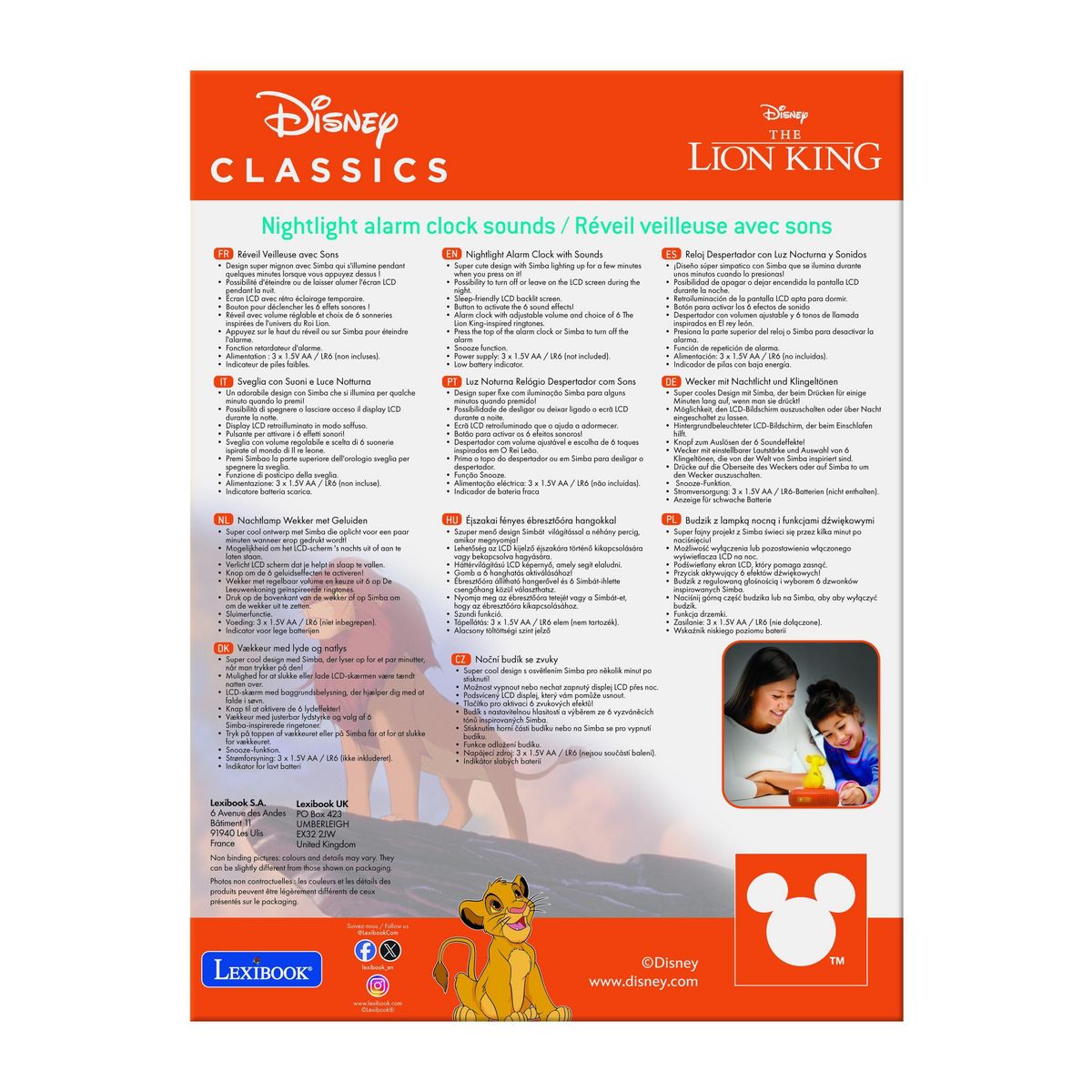 Lexibook Réveil avec veilleuse Simba 3D
