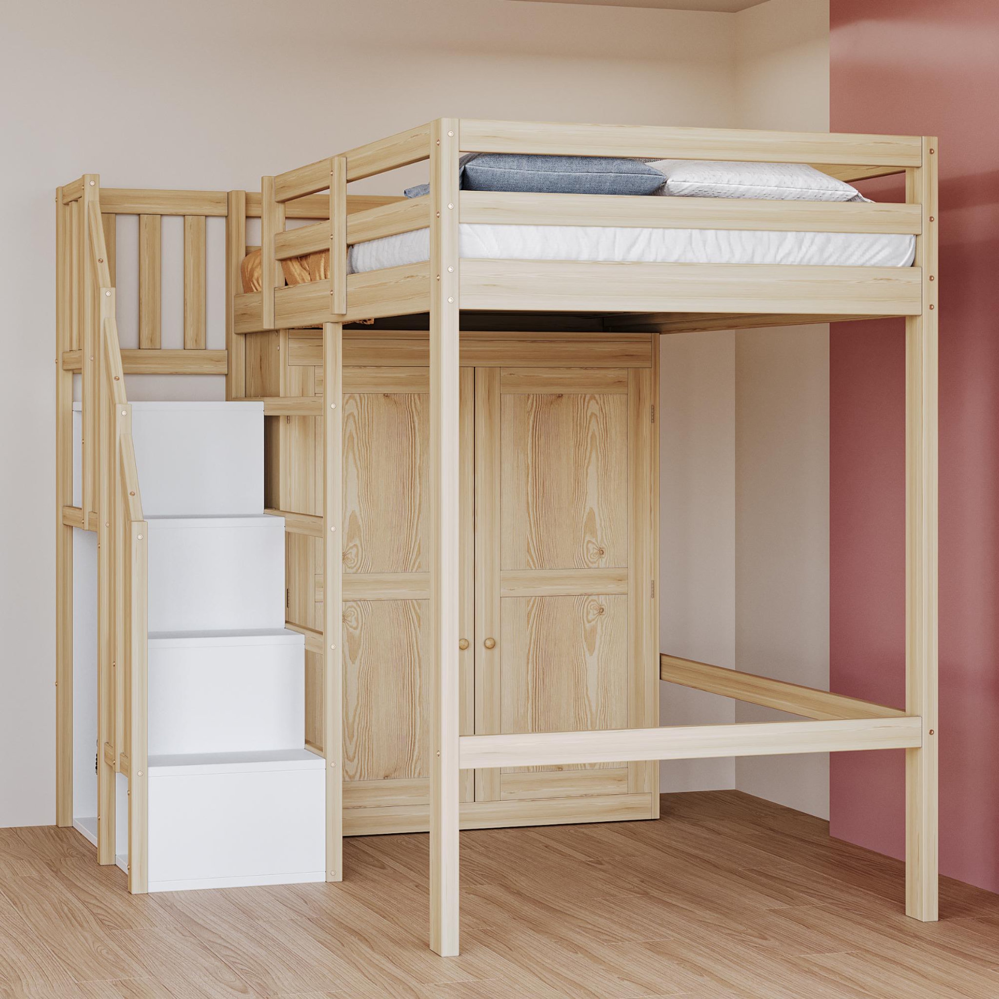 Voir la diapositive 4 : MERAX Lit mezzanine 90x200 cm coloris naturel+blanc bois massif