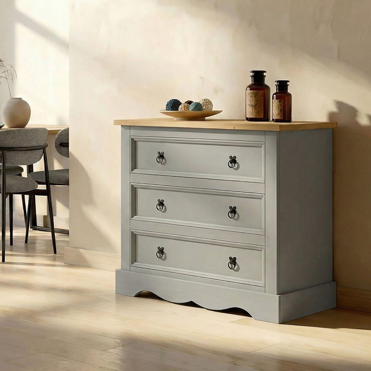 IDIMEX Commode TEQUILA, 3 tiroirs en pin massif style mexicain