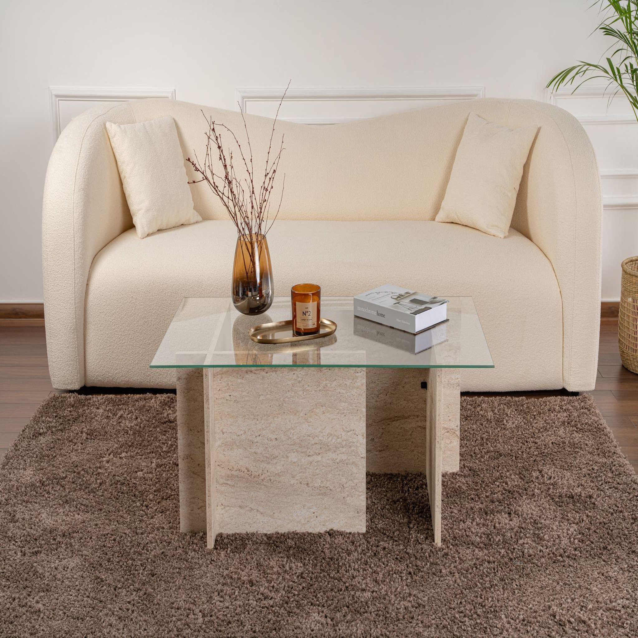Voir la diapositive 4 : Habitat et Jardin Table basse en bois  vetrino  - 105 x 65 x 40 cm - travertin