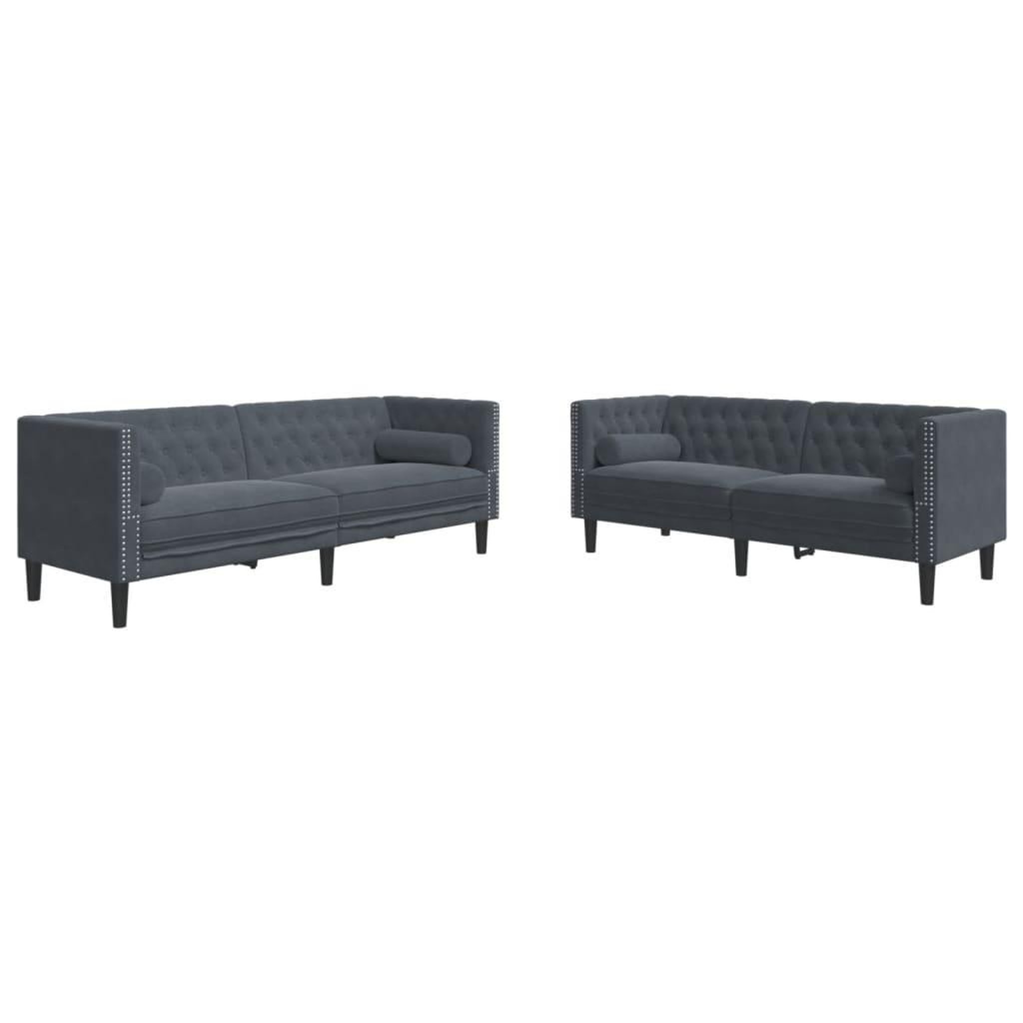 Voir la diapositive 2 : VIDAXL Ensemble de canape Chesterfield et traversins 2 pcs gris fonce
