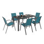 Voir la diapositive 1 : ID MARKET Salon de jardin MADRID table 150 CM et 6 chaises empilables bleu canard
