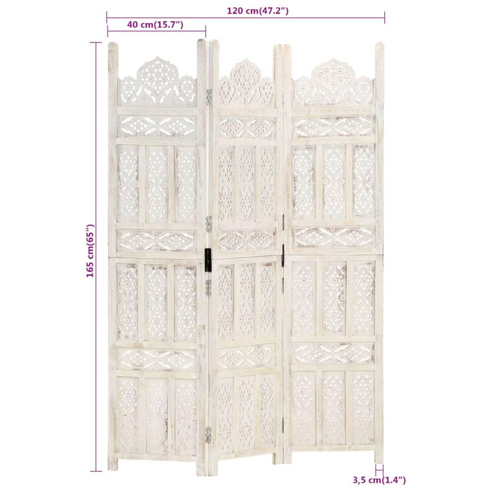 Voir la diapositive 6 : VIDAXL Cloison de separation 3 panneaux Blanc 120x165 cm Bois manguier