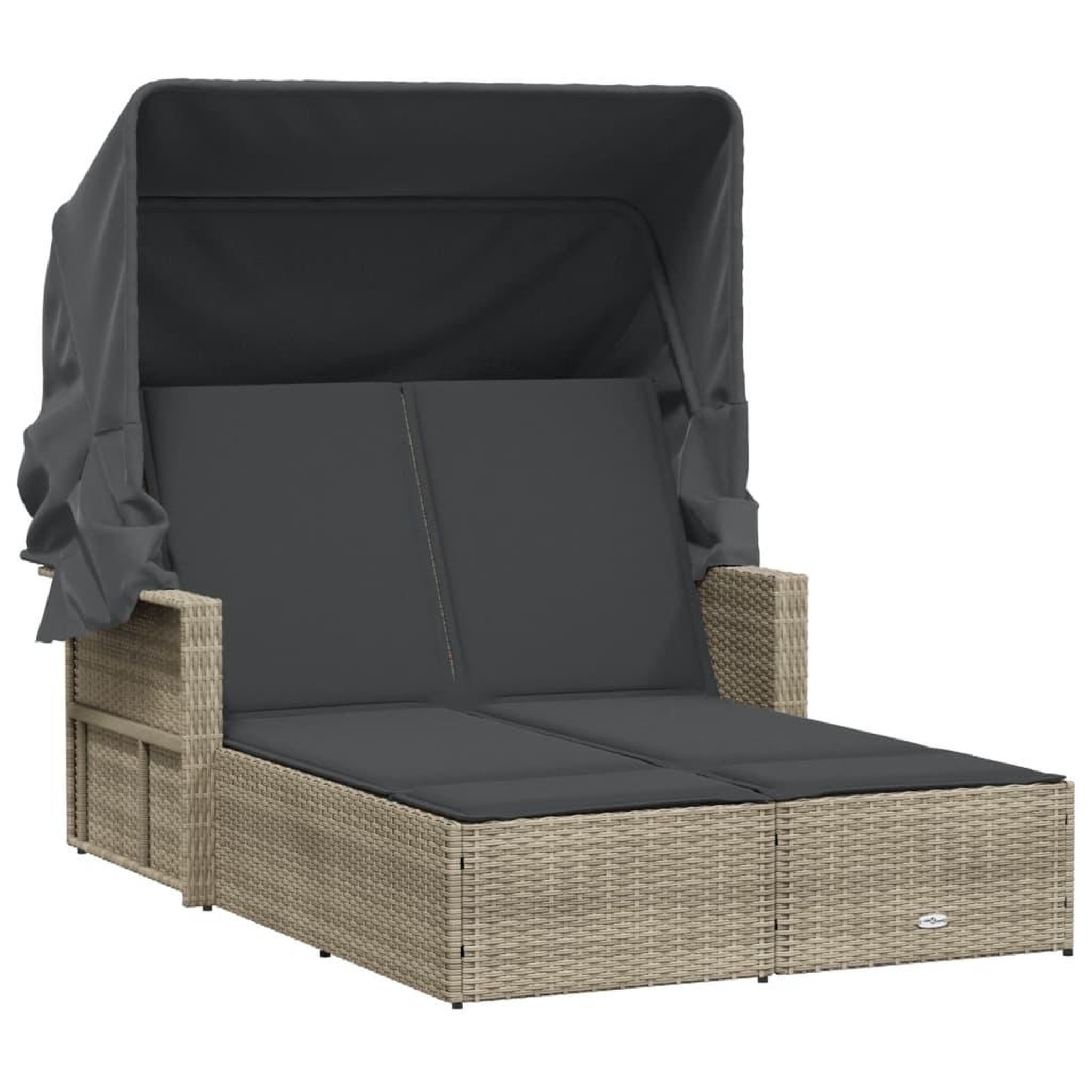 Voir la diapositive 2 : VIDAXL Chaise longue double avec auvent et coussins gris clair rotin
