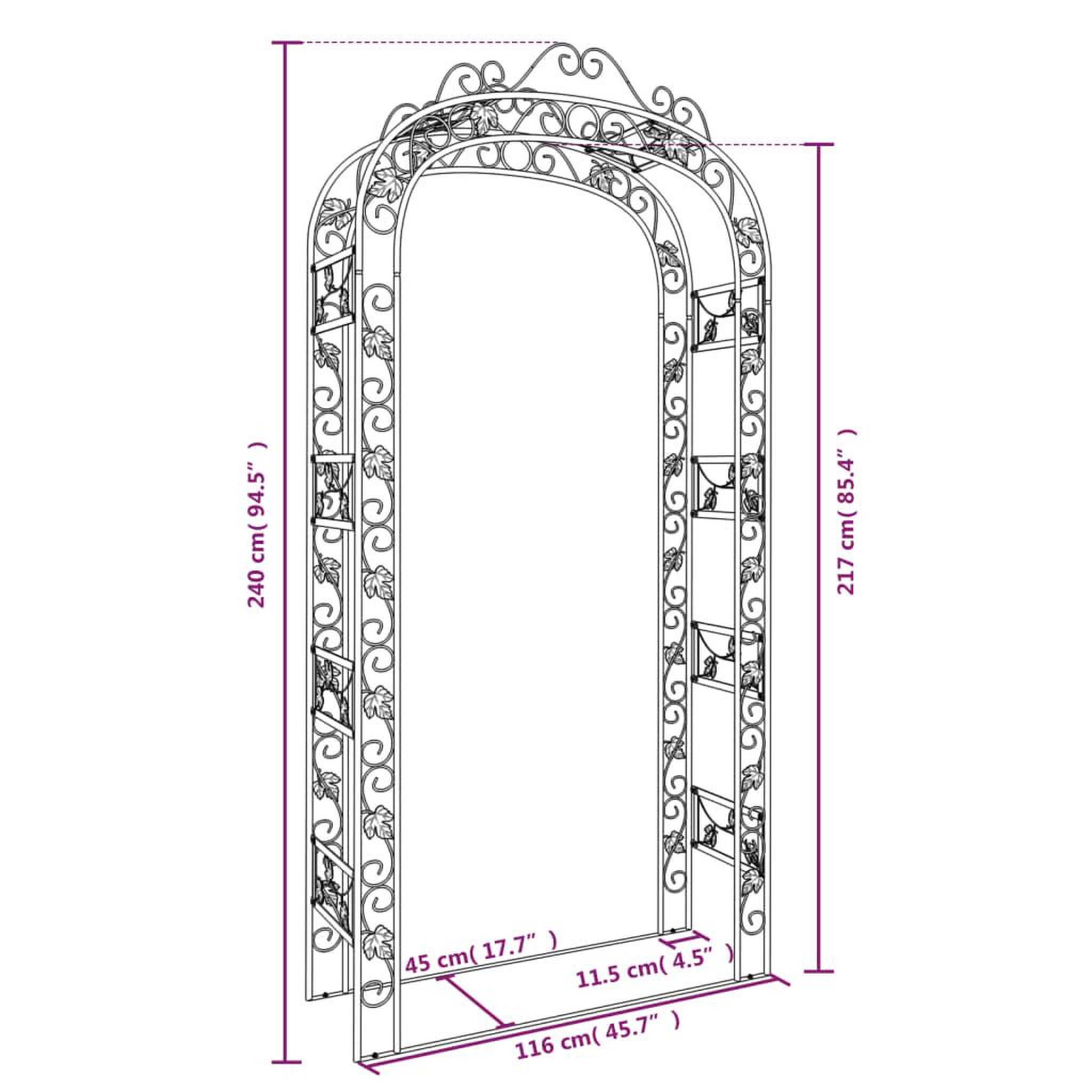 Voir la diapositive 6 : VIDAXL Arche de jardin Noir 116x45x240 cm Acier