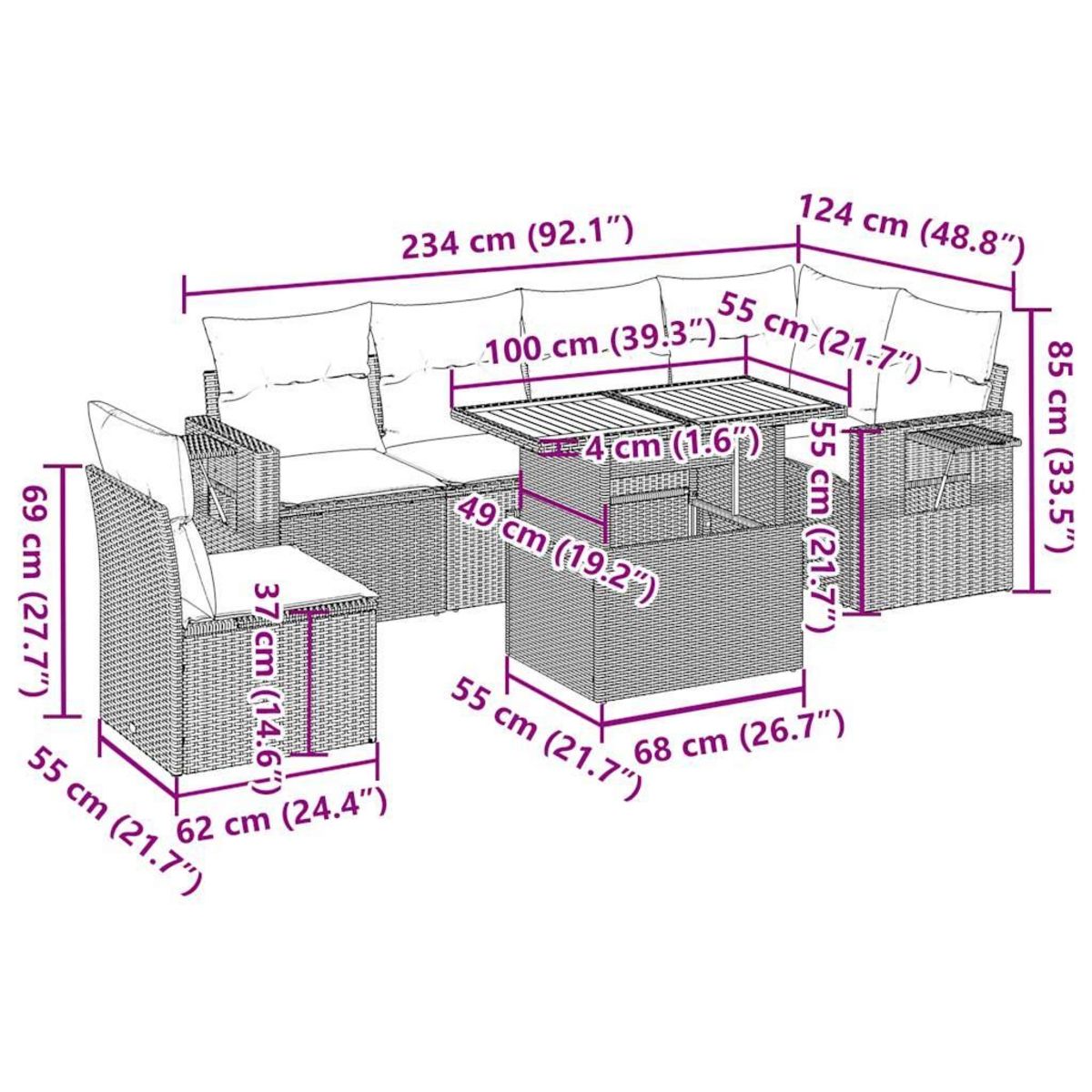 VIDAXL Salon de jardin 7 pcs avec coussins noir resine tressee