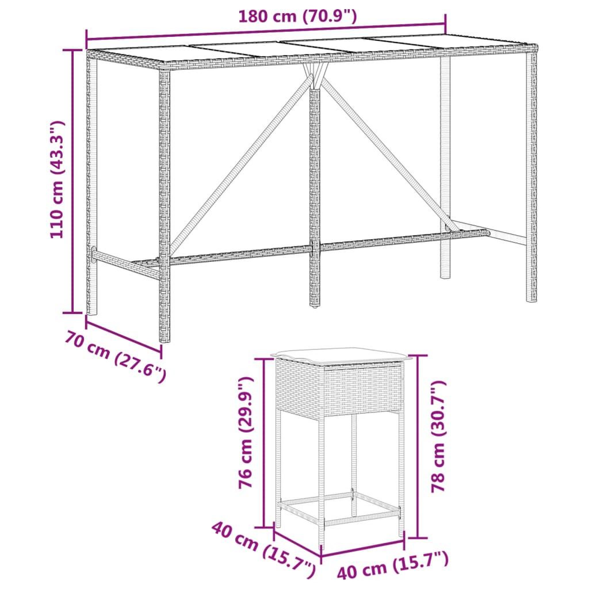 Voir la diapositive 6 : VIDAXL Ensemble de bar de jardin avec coussins 7 pcs marron poly rotin