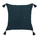 ATMOSPHERA Coussin Déco à Pompons  Millo  40x40cm Bleu Pétrole