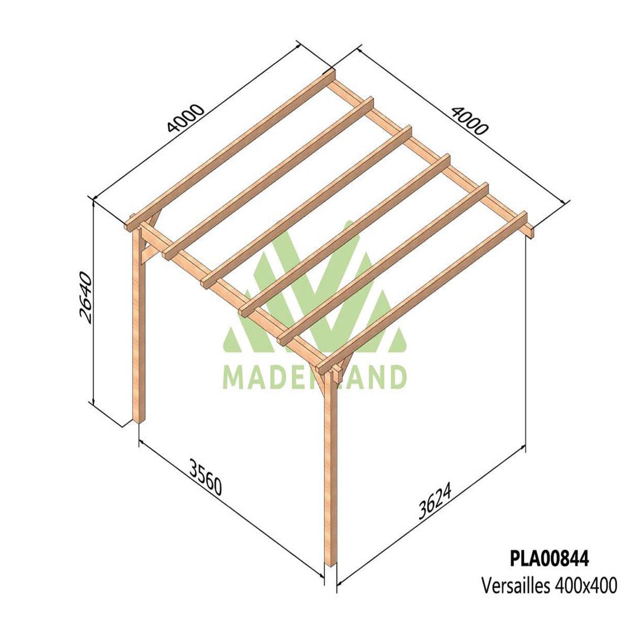 Voir la diapositive 3 : JARDIDECO Pergola adossée en lamellé-collé versailles 400 x 400 cm - maderland