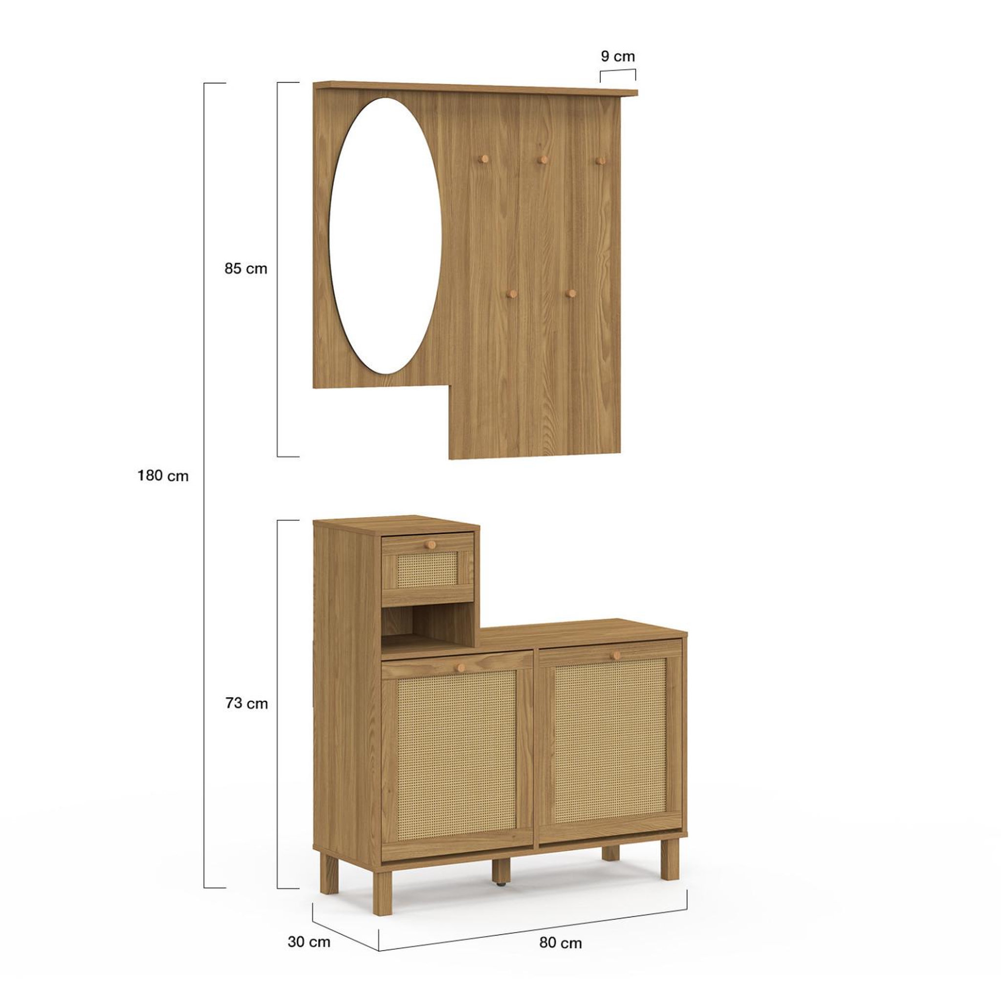 Voir la diapositive 5 : ID MARKET Vestiaire d'entrée avec miroir hanae effet naturel cannage