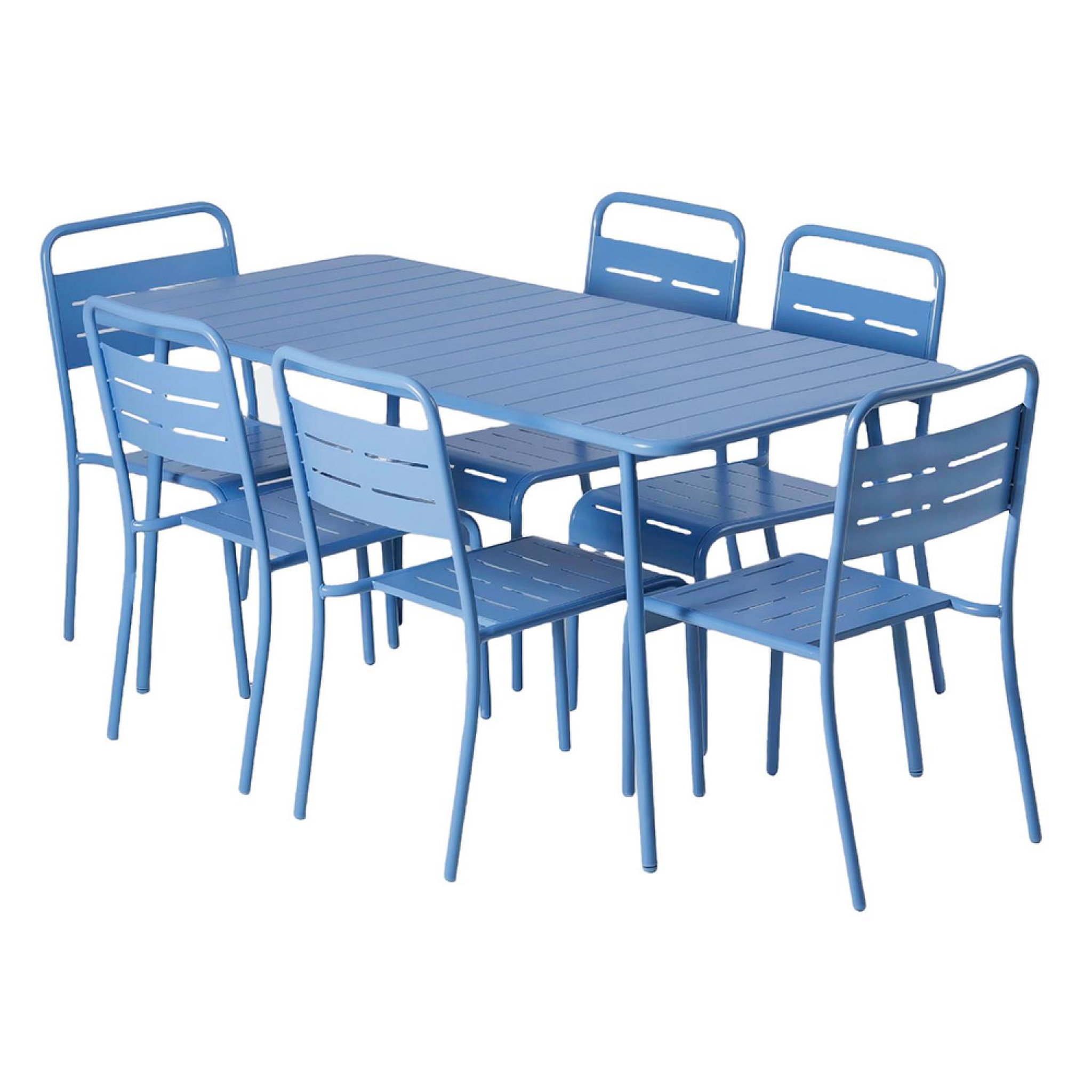 CONCEPT USINE Ensemble table de jardin 160 cm et 6 chaises bleu bergame
