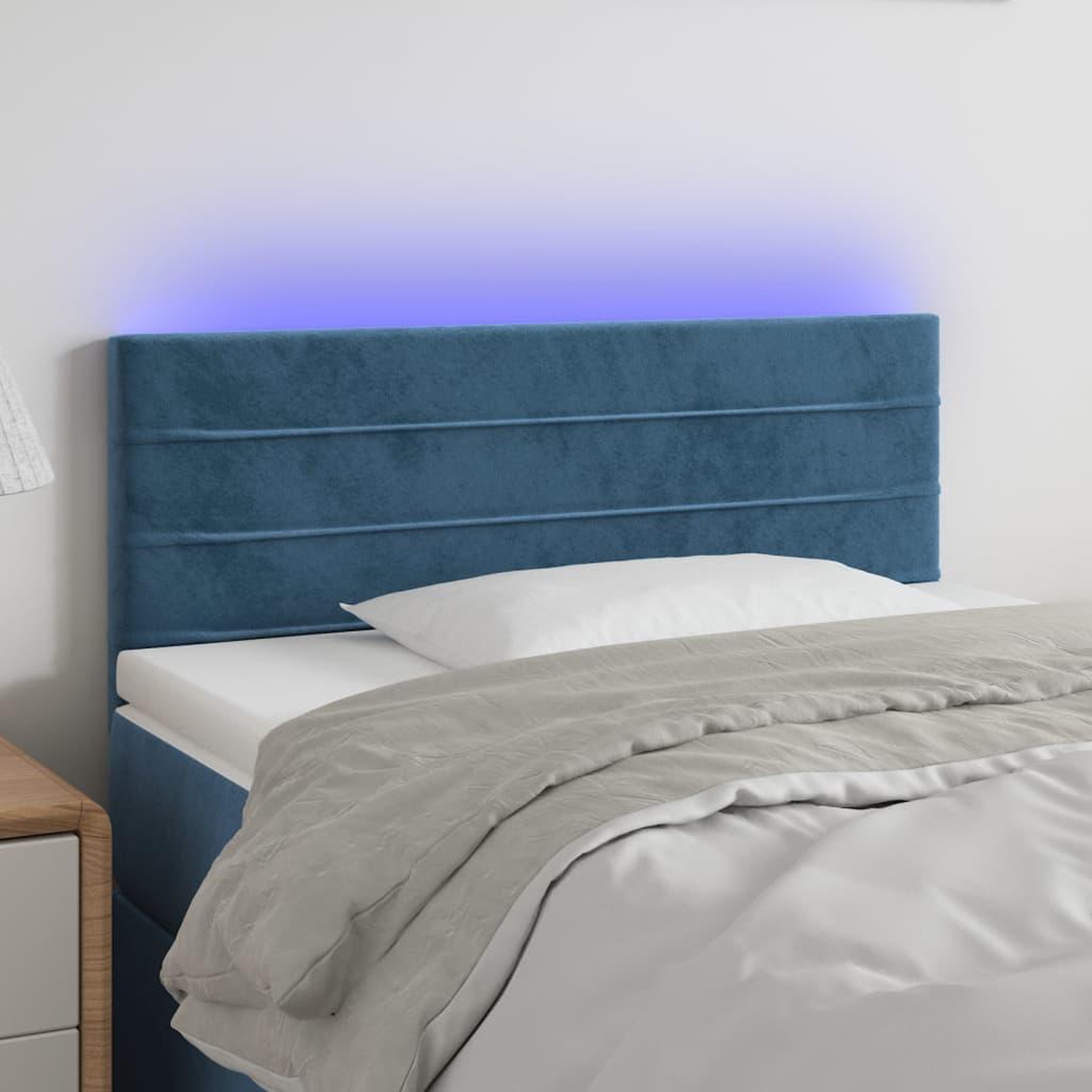 Voir la diapositive 1 : VIDAXL Tete de lit a LED Bleu fonce 90x5x78/88 cm Velours