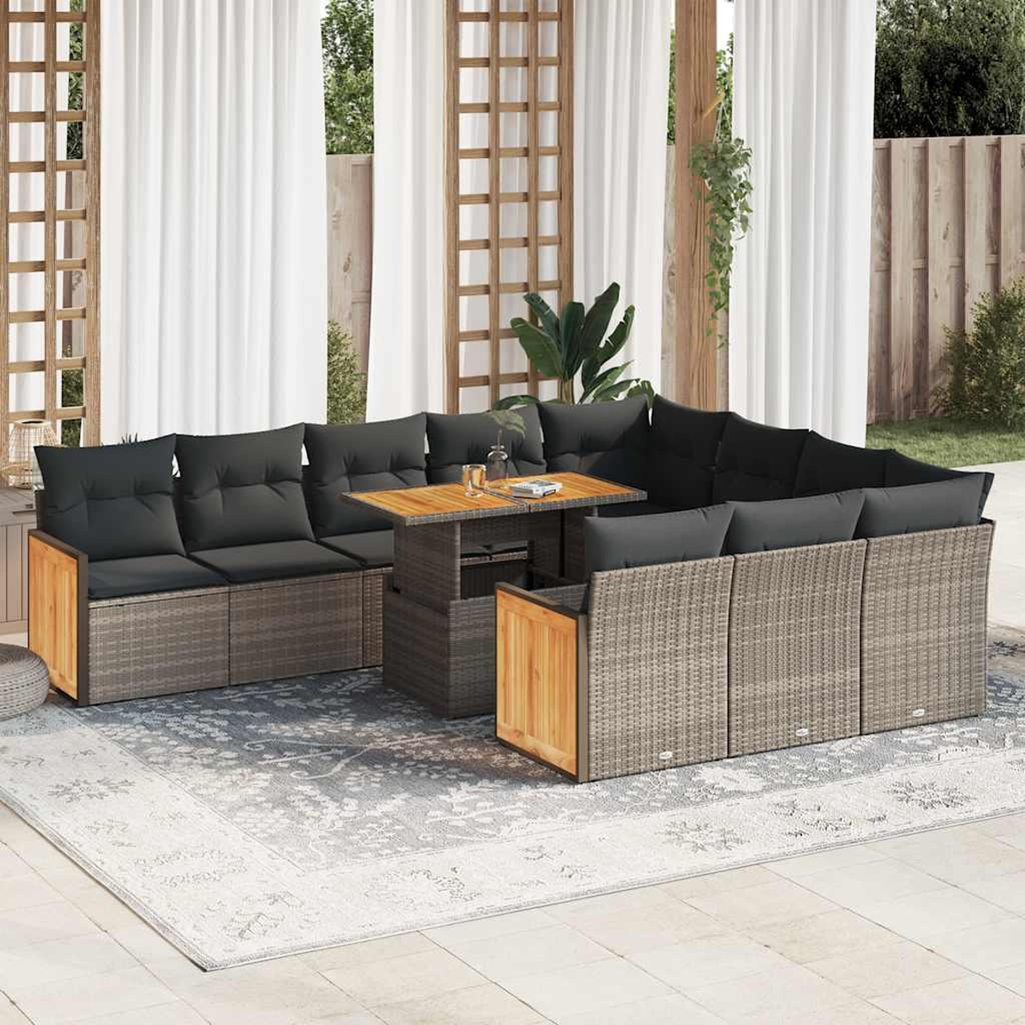VIDAXL Ensemble de canapes de jardin 11 pcs et coussins rotin acacia