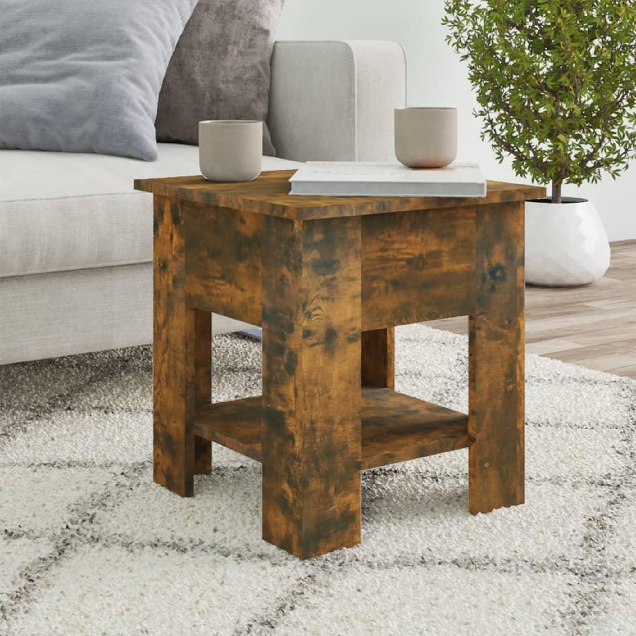 Voir la diapositive 1 : VIDAXL Table basse Chene fume 40x40x42 cm Bois d'ingenierie